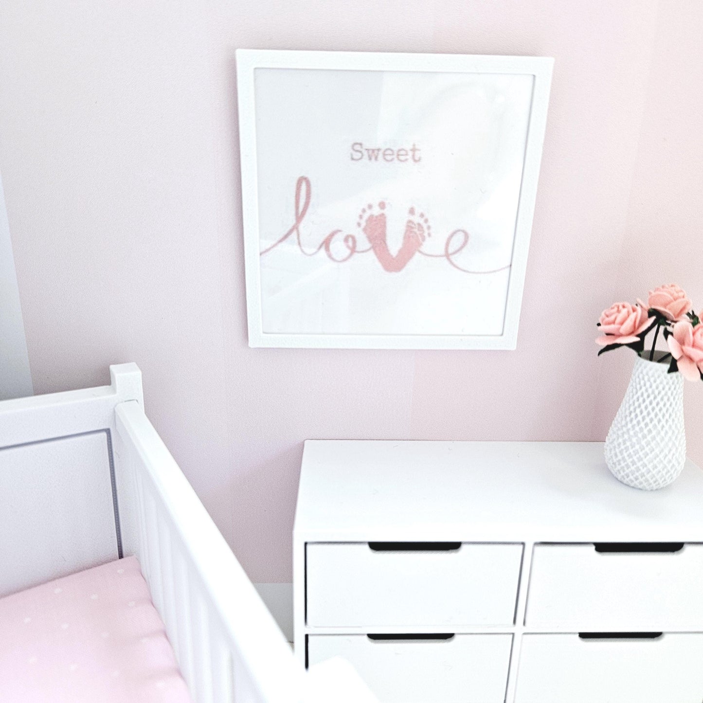 Dolls House Modern Framed Wall Art, Pink baby or Blue love picture, 12th scale, miniature wall picture, Nursery wall art