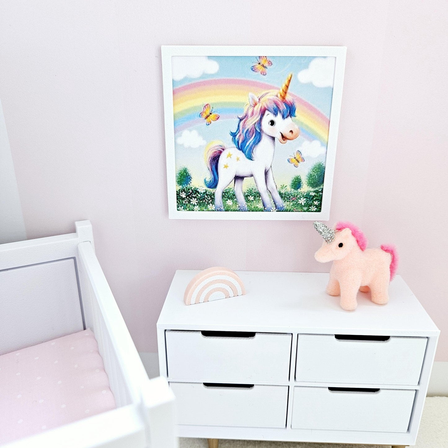 Dolls House Modern Framed Wall Art, Unicorn picture, 12th scale, miniature wall picture, Nursery wall art