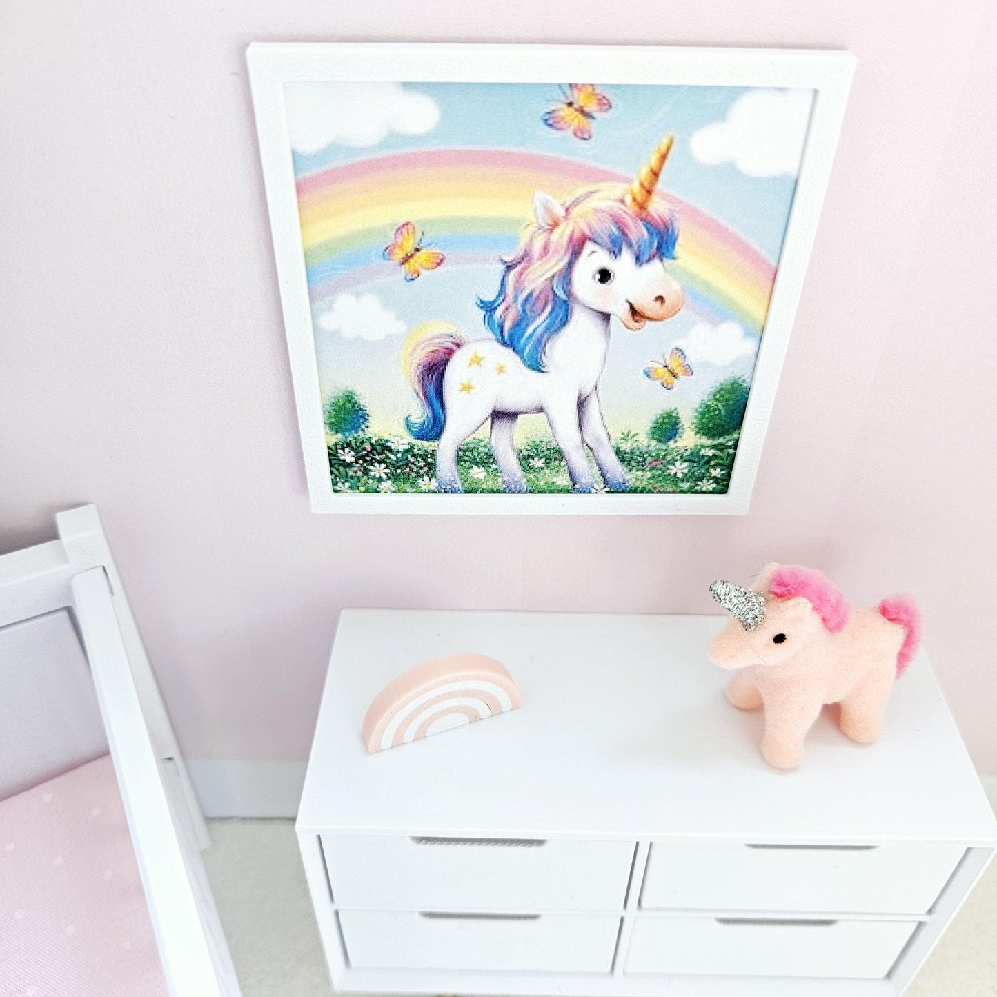 Dolls House Modern Framed Wall Art, Unicorn picture, 12th scale, miniature wall picture, Nursery wall art