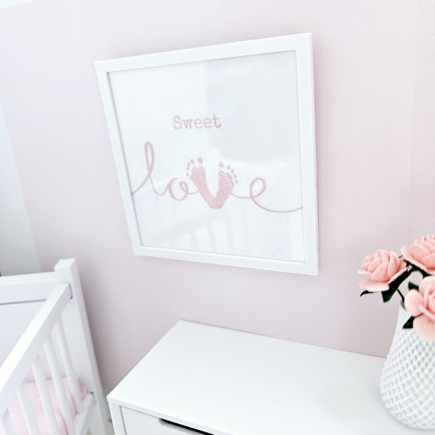 Dolls House Modern Framed Wall Art, Pink baby or Blue love picture, 12th scale, miniature wall picture, Nursery wall art