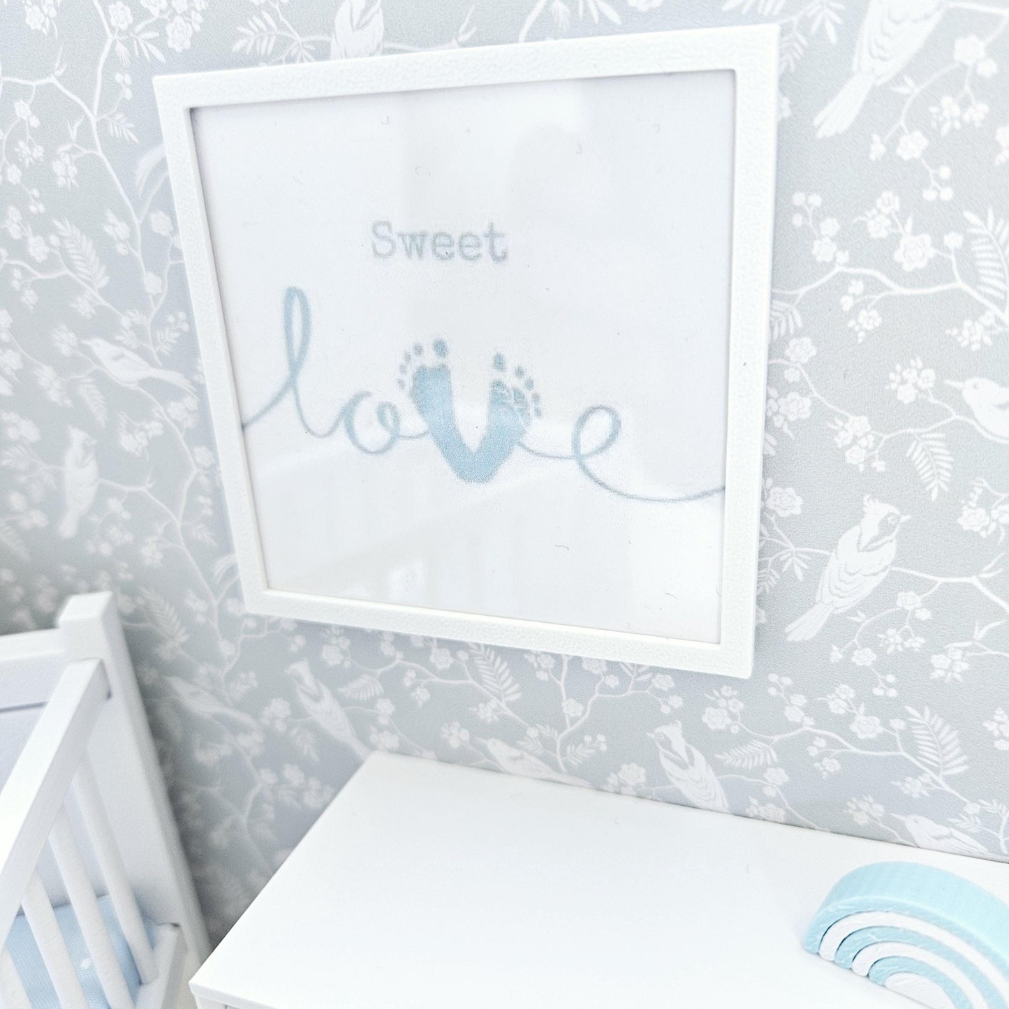 Dolls House Modern Framed Wall Art, Pink baby or Blue love picture, 12th scale, miniature wall picture, Nursery wall art