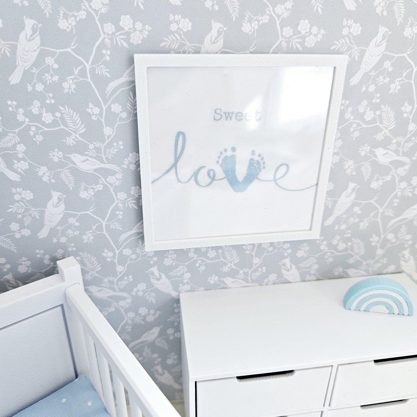 Dolls House Modern Framed Wall Art, Pink baby or Blue love picture, 12th scale, miniature wall picture, Nursery wall art