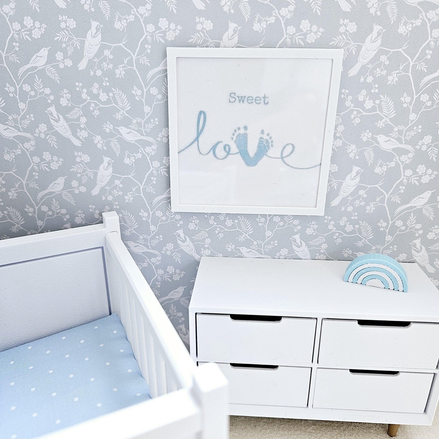 Dolls House Modern Framed Wall Art, Pink baby or Blue love picture, 12th scale, miniature wall picture, Nursery wall art