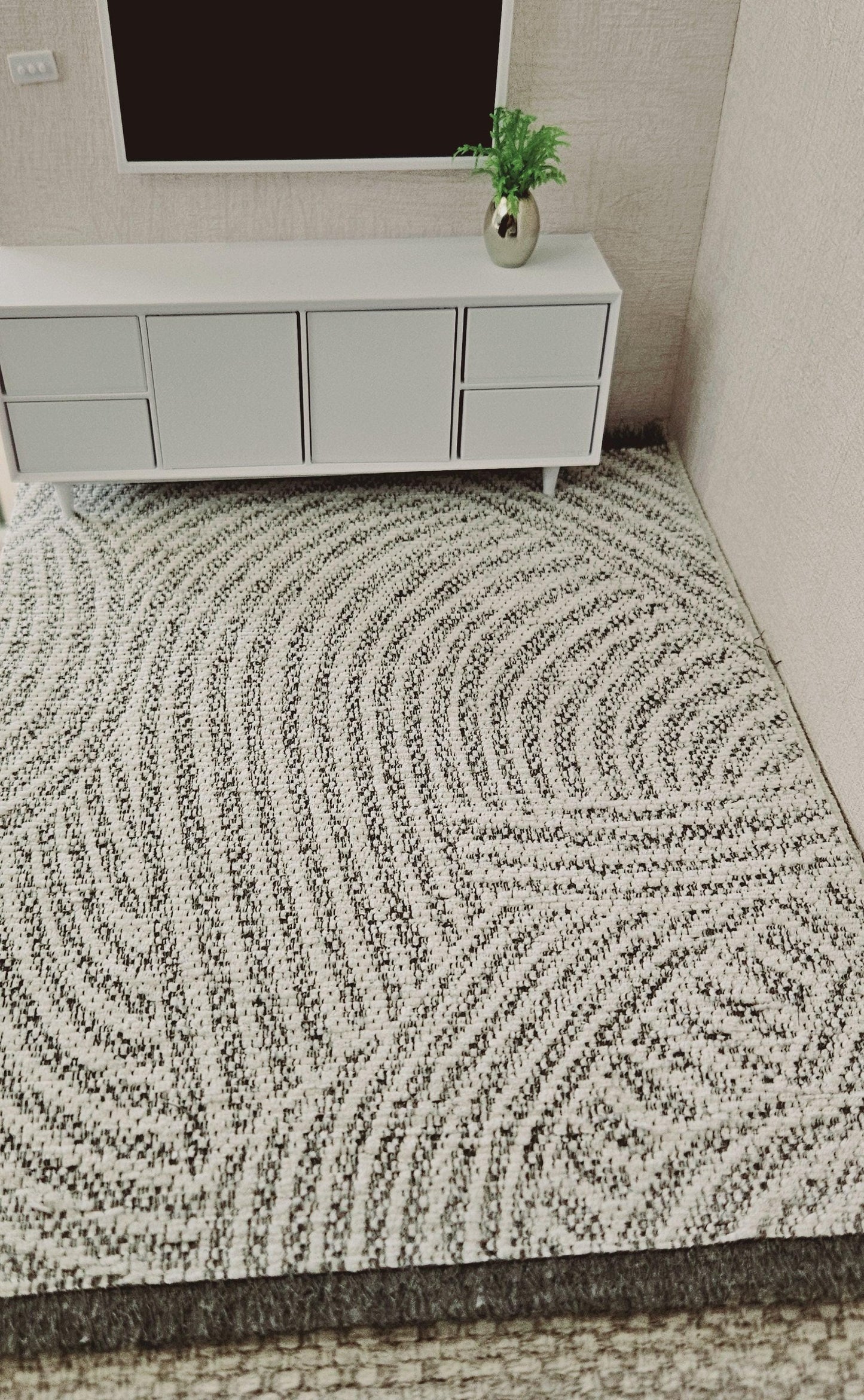 Dolls House Large Light Grey & White Rug 1:12th Scale, Miniature Rug (RUG-EX)