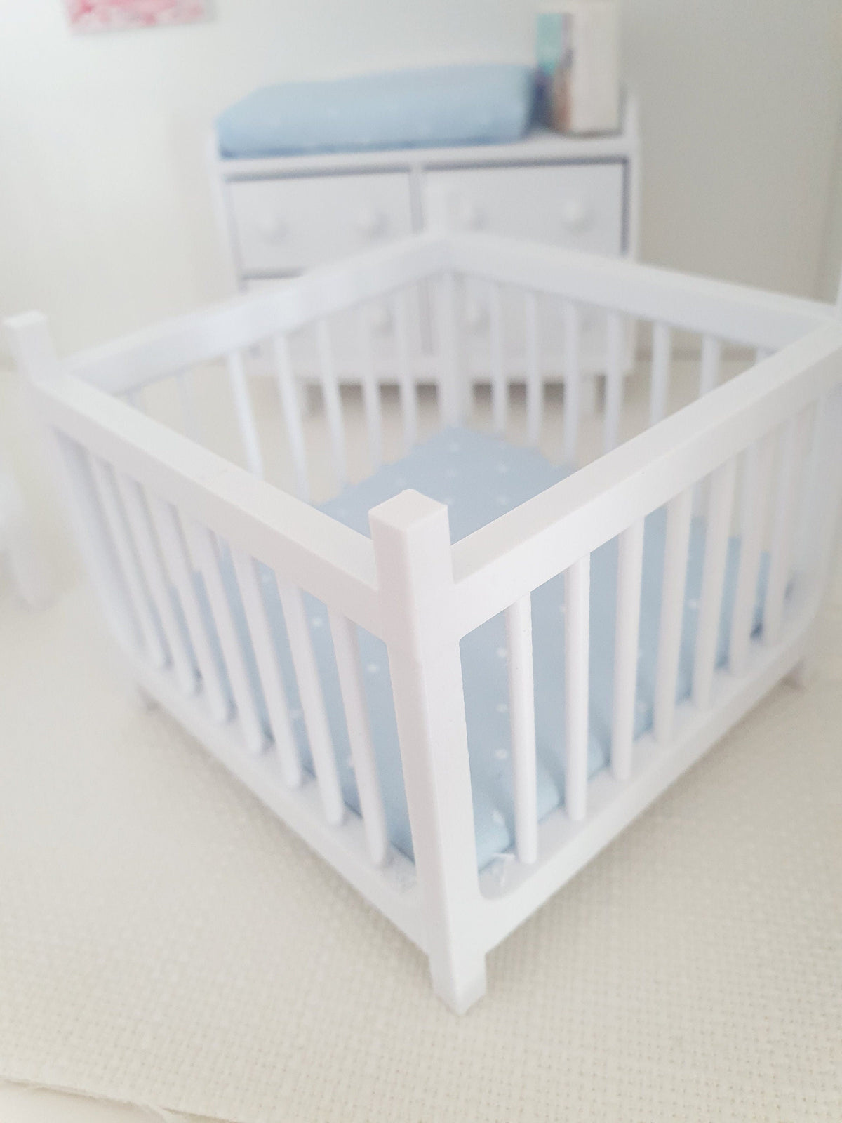 Dolls House Playpen with a Pink, Blue or White base 1:12th Scale, Miniature Playpen (PLAY)