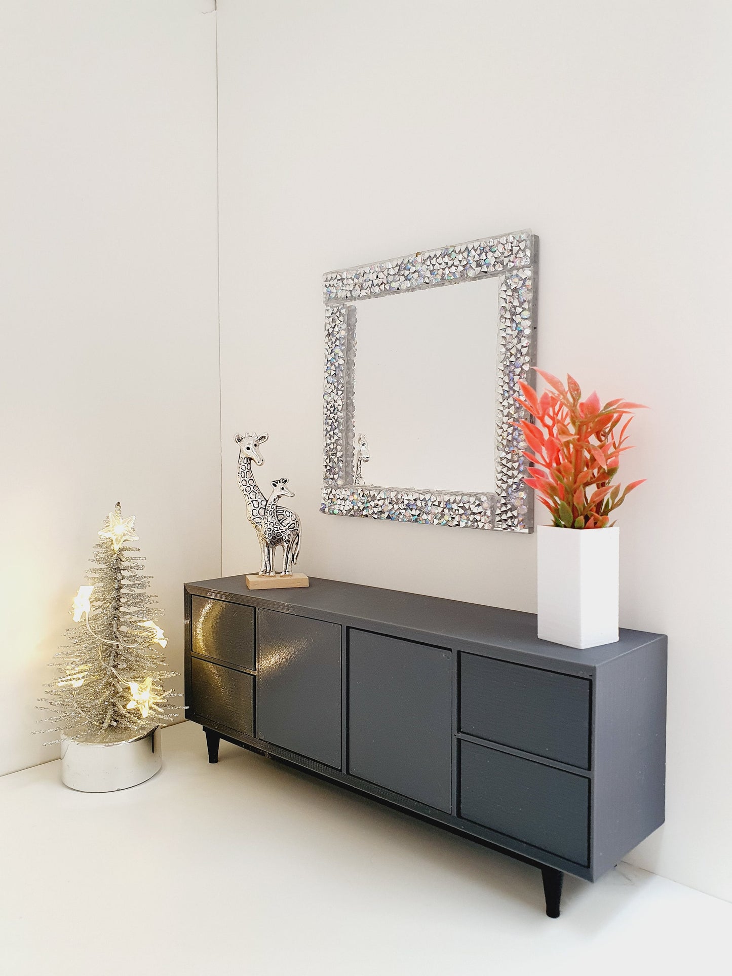 Dolls House Modern Large Square Mirror with Silver or Gold Rhinestones , Miniature Mirror, 12th Scale Mirror