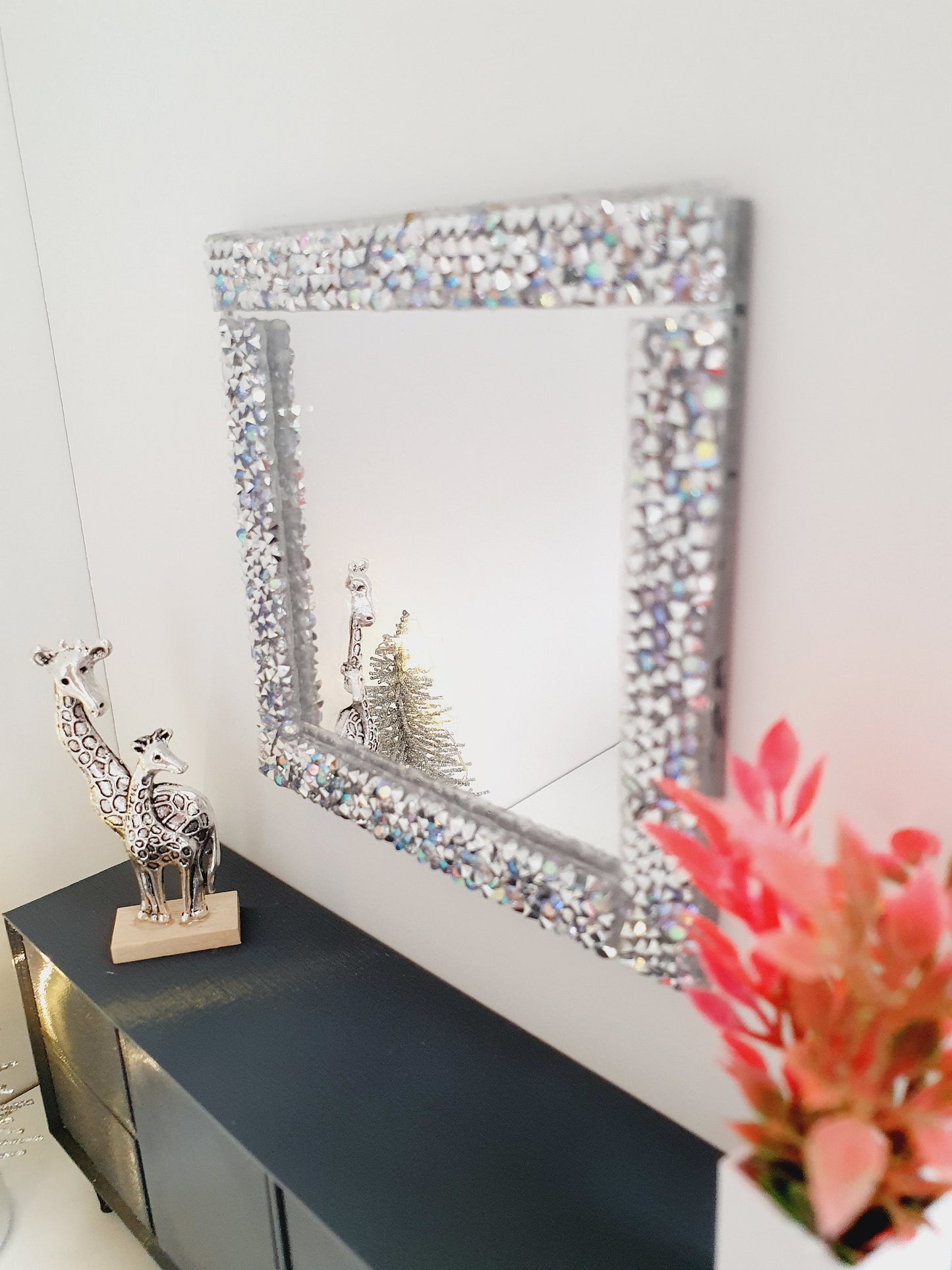 Dolls House Modern Large Square Mirror with Silver or Gold Rhinestones , Miniature Mirror, 12th Scale Mirror