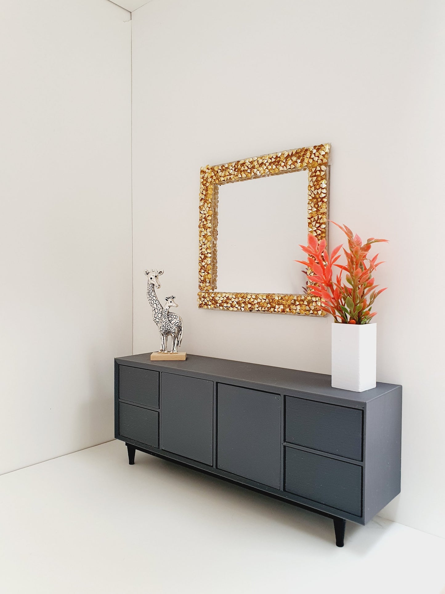 Dolls House Modern Large Square Mirror with Silver or Gold Rhinestones , Miniature Mirror, 12th Scale Mirror