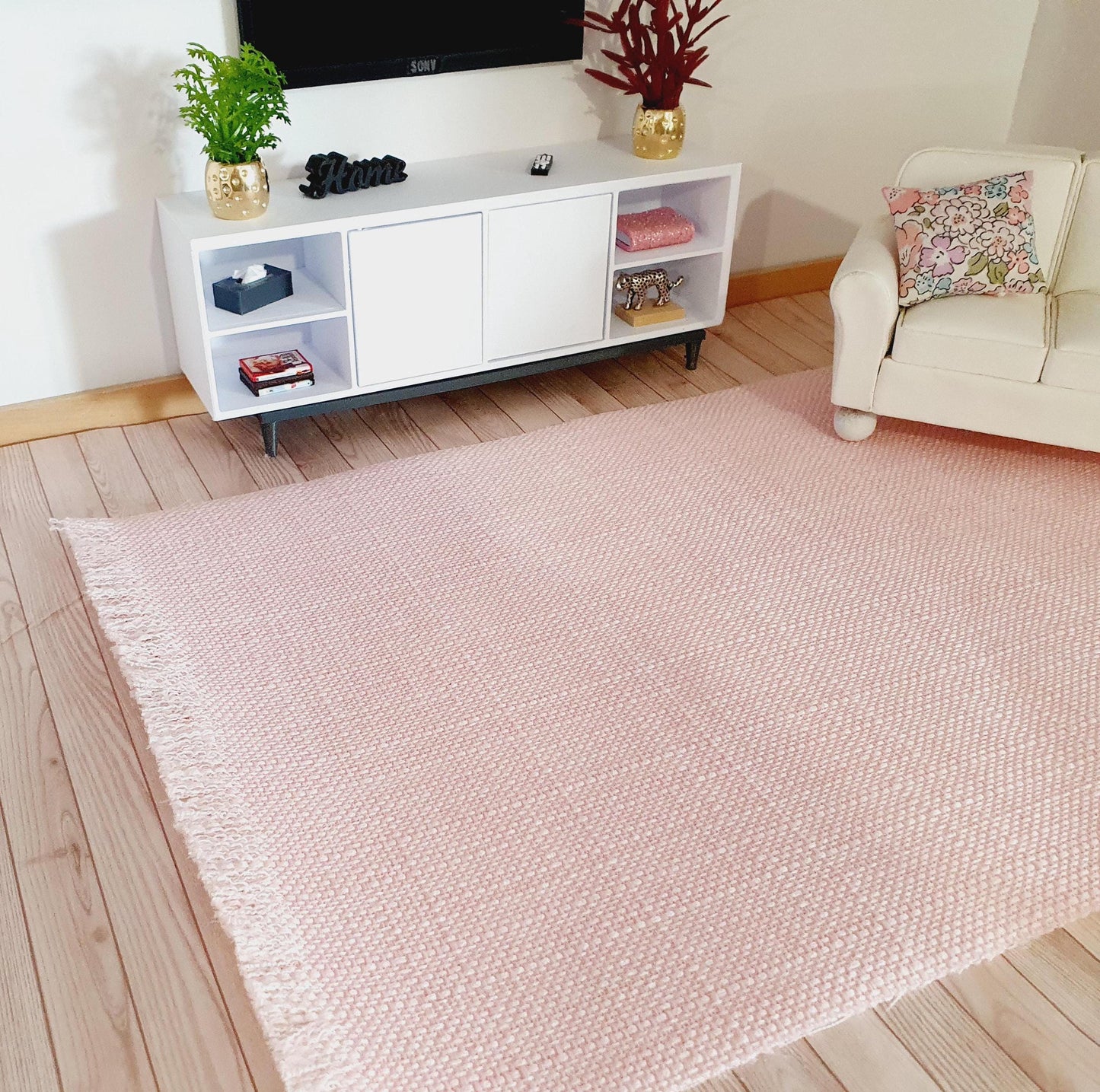 Dolls House Ex Large Pink Rug 1:12th Scale, Miniature Rug (RUG-EX)