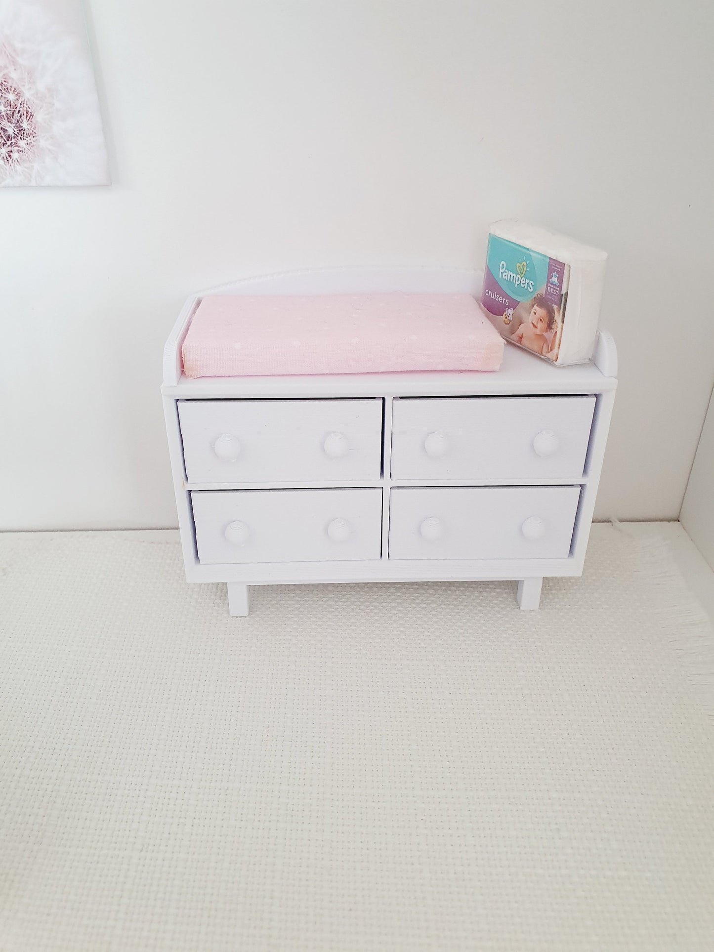 Dolls House Coloured Modern Baby Changing Table, Choice of Colours 1:12th Scale, Miniature (UN-6)