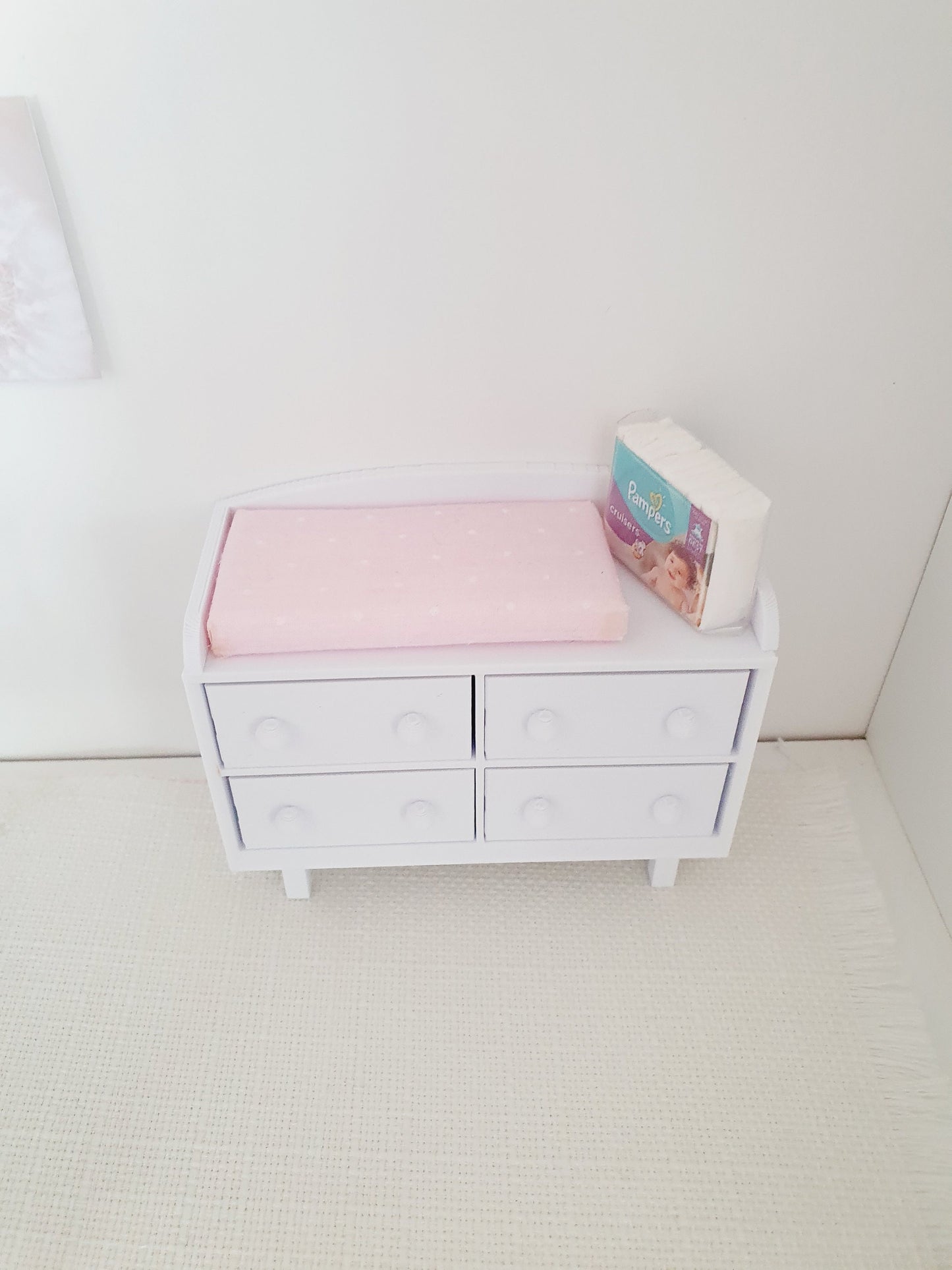Dolls House Coloured Modern Baby Changing Table, Choice of Colours 1:12th Scale, Miniature (UN-6)