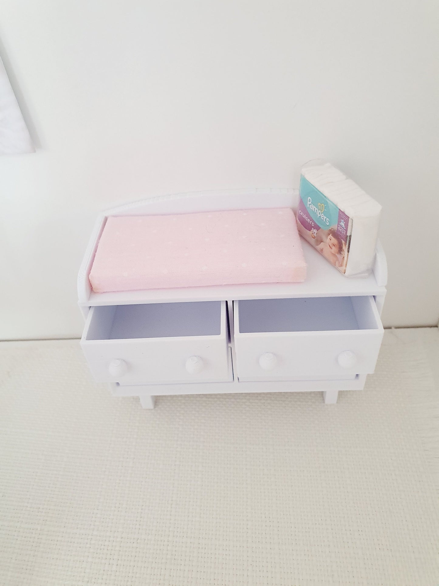 Dolls House Coloured Modern Baby Changing Table, Choice of Colours 1:12th Scale, Miniature (UN-6)