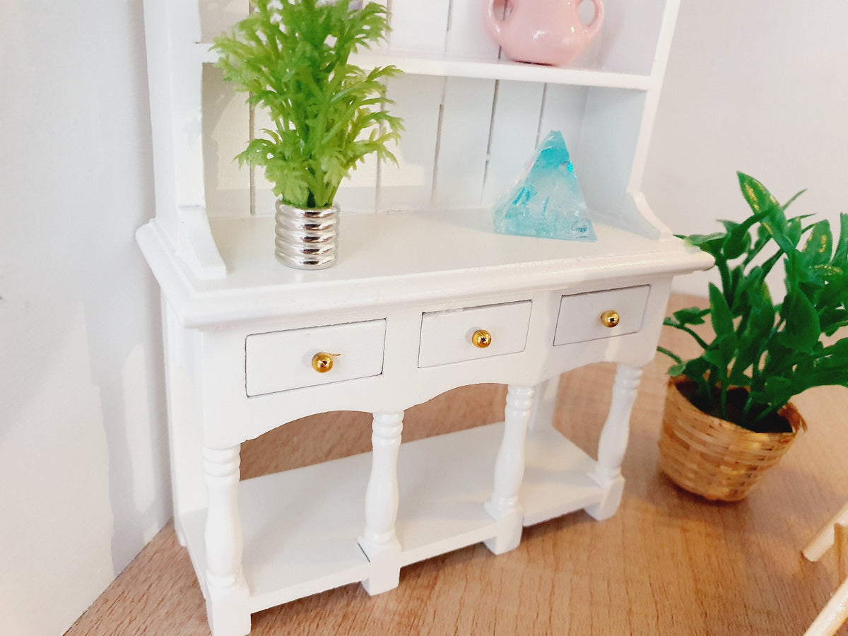 Dolls House White Wooden Dresser with 3 opening drawers 1:12th Scale, Miniature Dresser