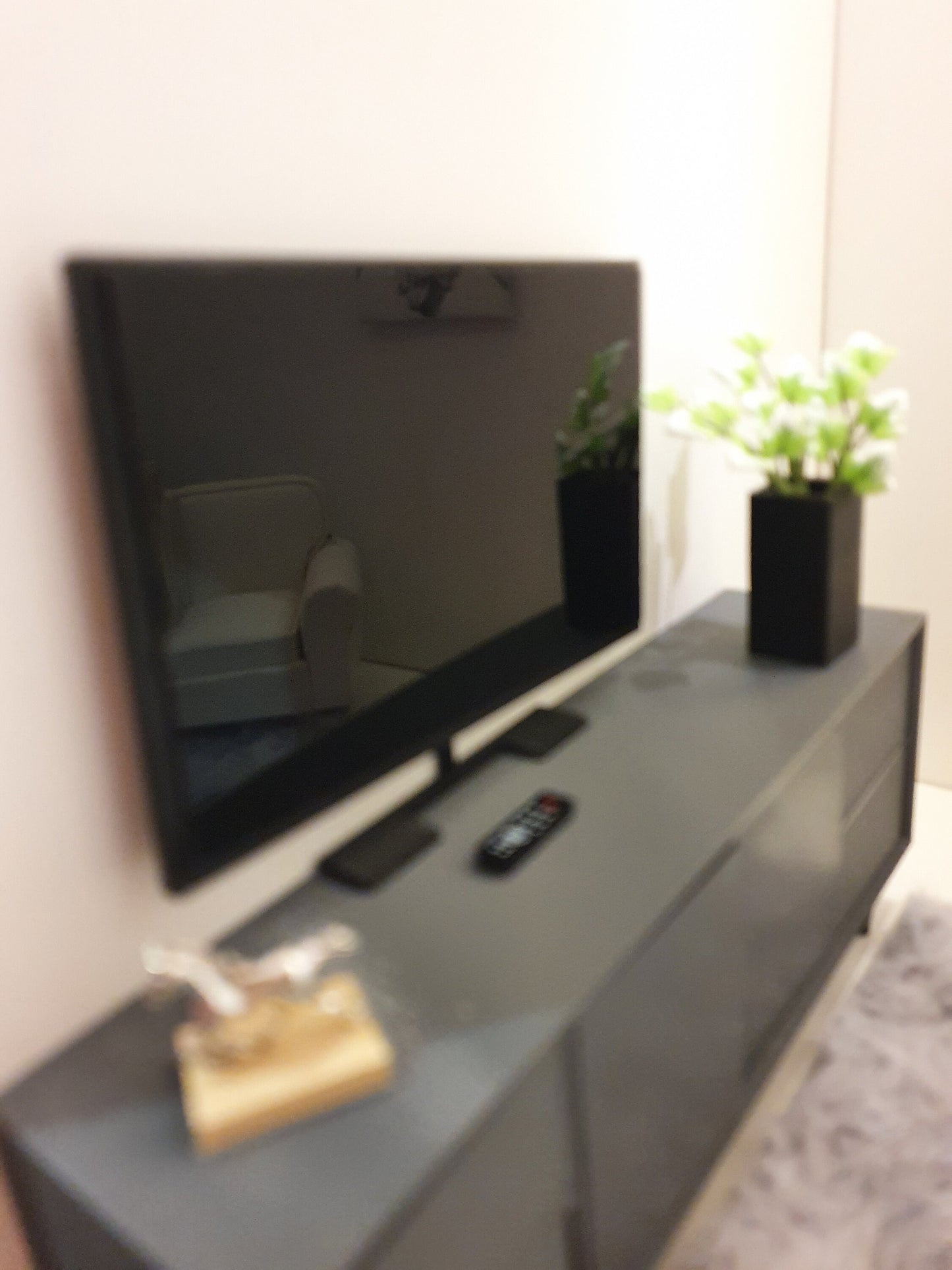 Modern Flatscreen Television on a Modern Stand with remote control, dolls house, Miniature TV (TVST)