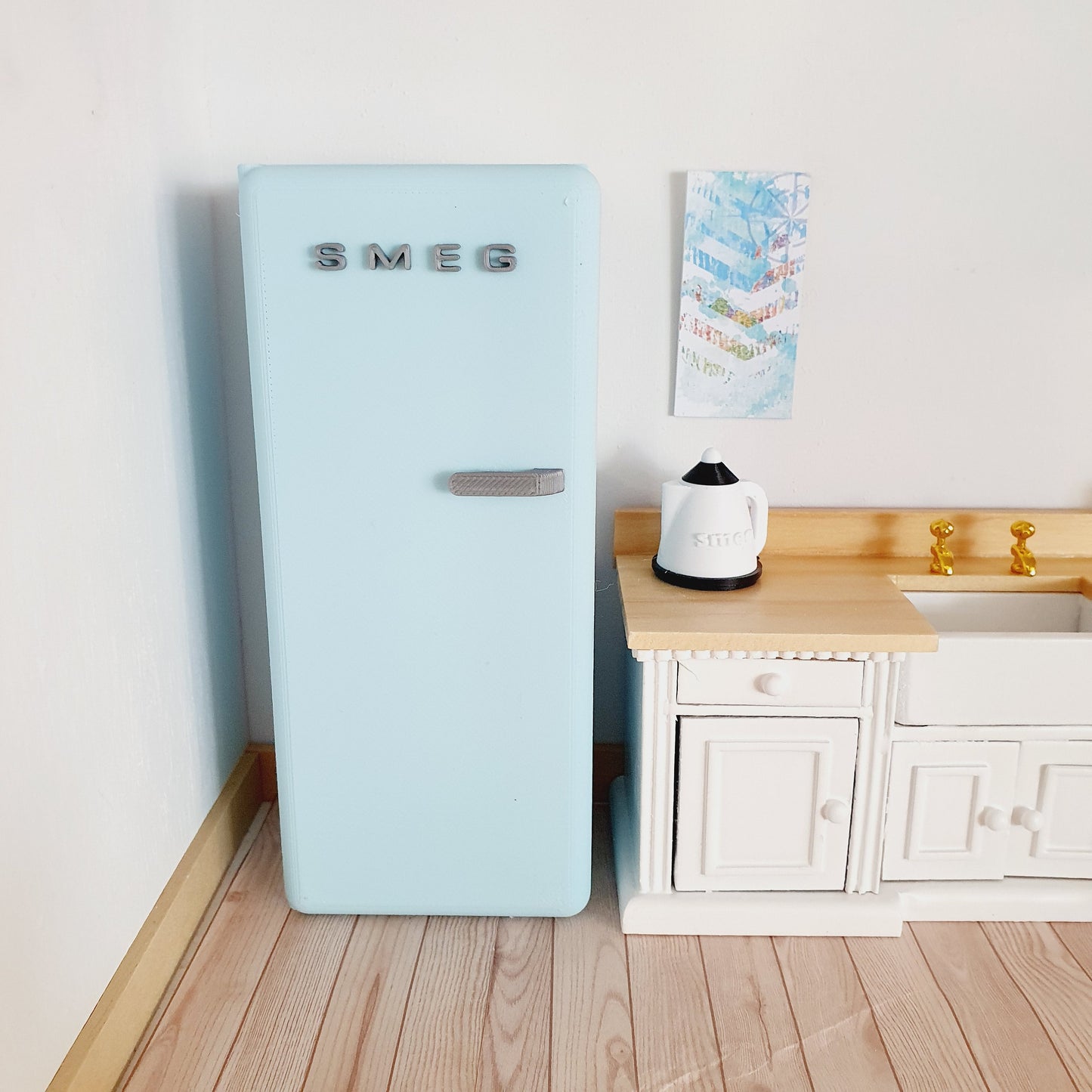 Dolls House Modern Kitchen Light Blue SMEG Fridge, 1:12th Scale, Miniature fridge (K-FR-8)