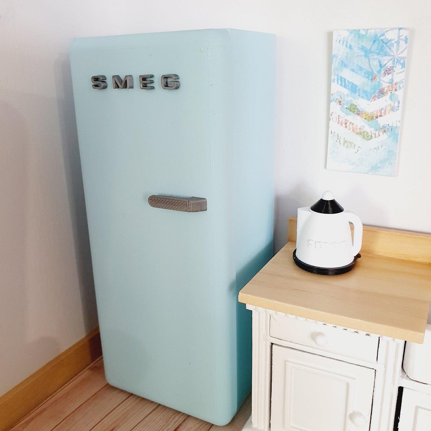 Dolls House Modern Kitchen Light Blue SMEG Fridge, 1:12th Scale, Miniature fridge (K-FR-8)