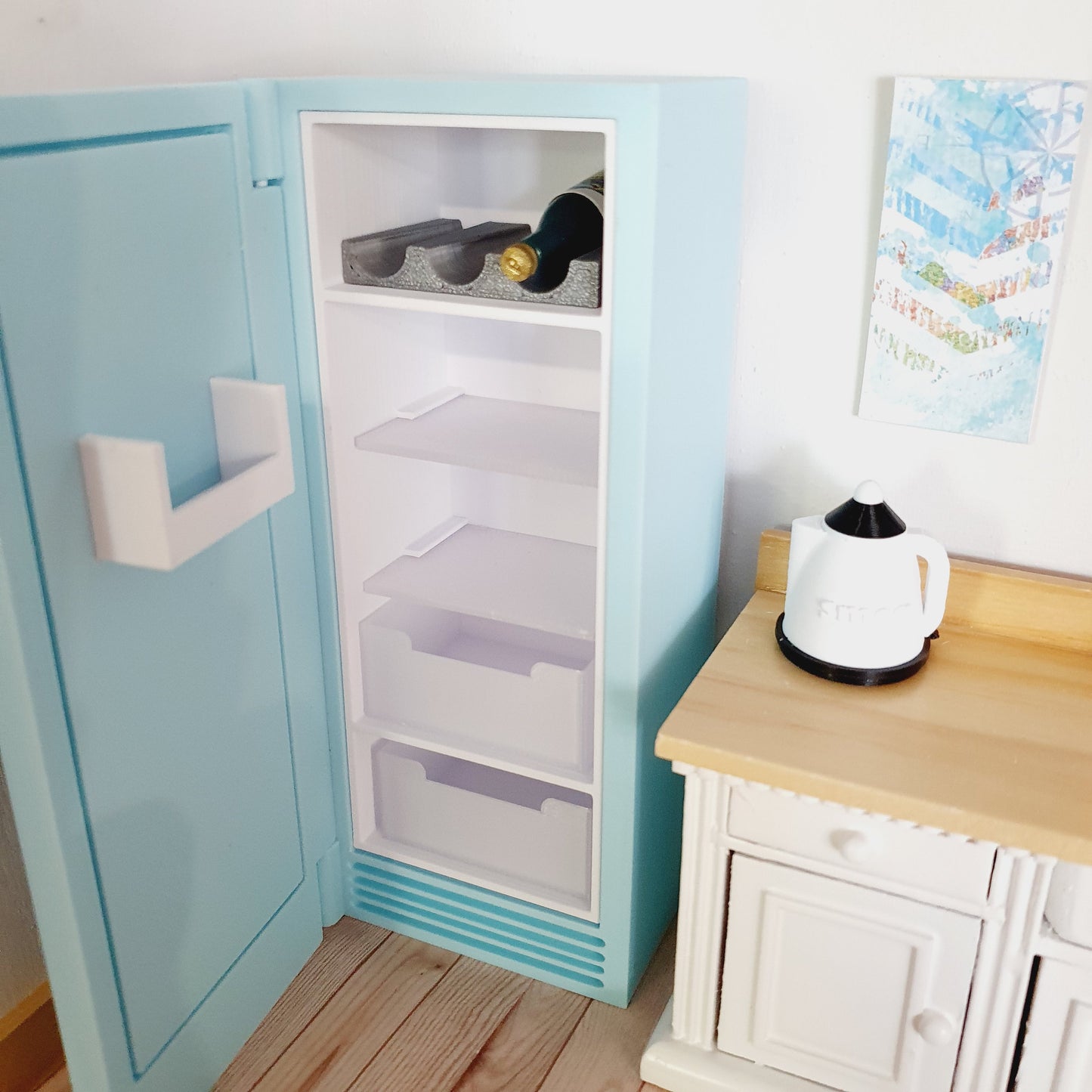 Dolls House Modern Kitchen Light Blue SMEG Fridge, 1:12th Scale, Miniature fridge (K-FR-8)