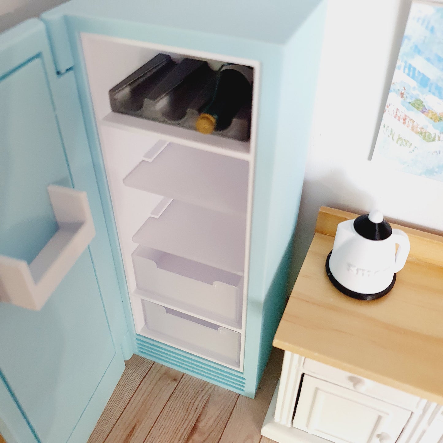 Dolls House Modern Kitchen Light Blue SMEG Fridge, 1:12th Scale, Miniature fridge (K-FR-8)