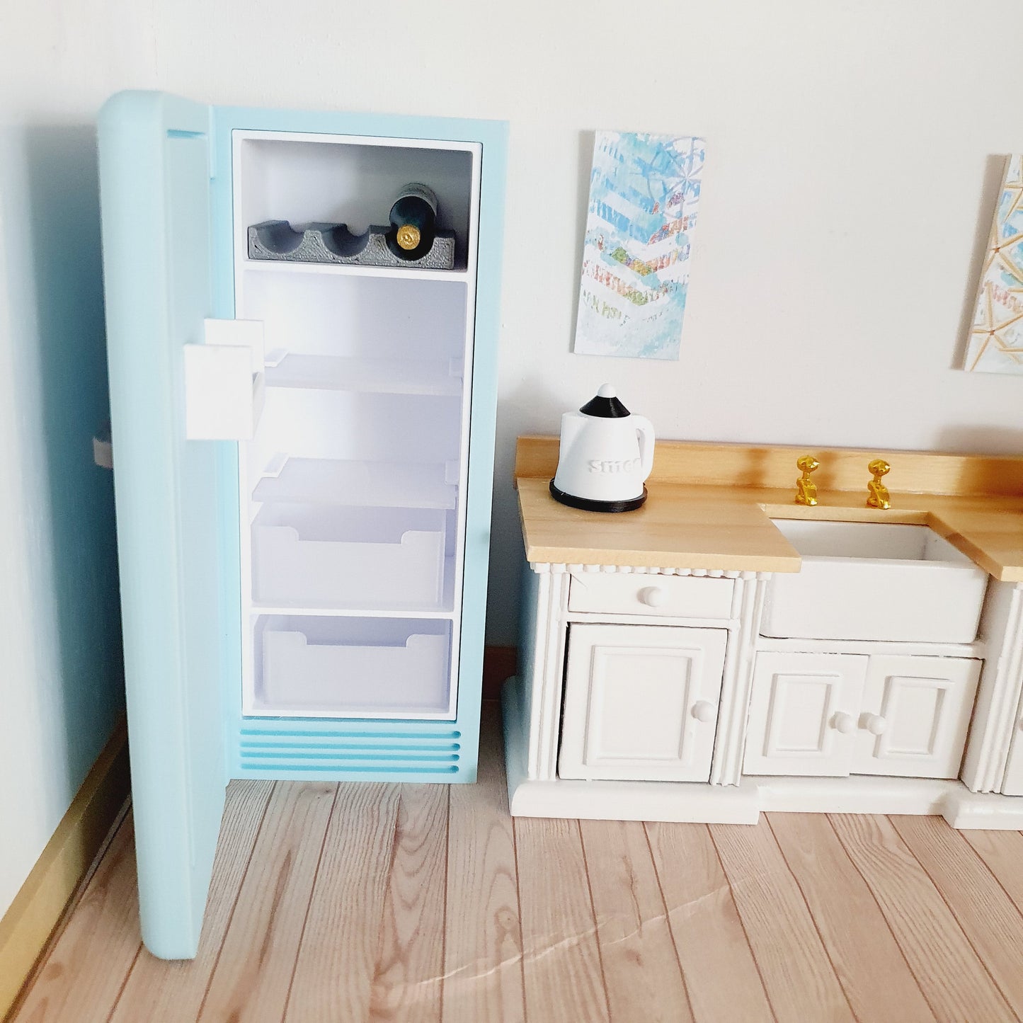 Dolls House Modern Kitchen Light Blue SMEG Fridge, 1:12th Scale, Miniature fridge (K-FR-8)