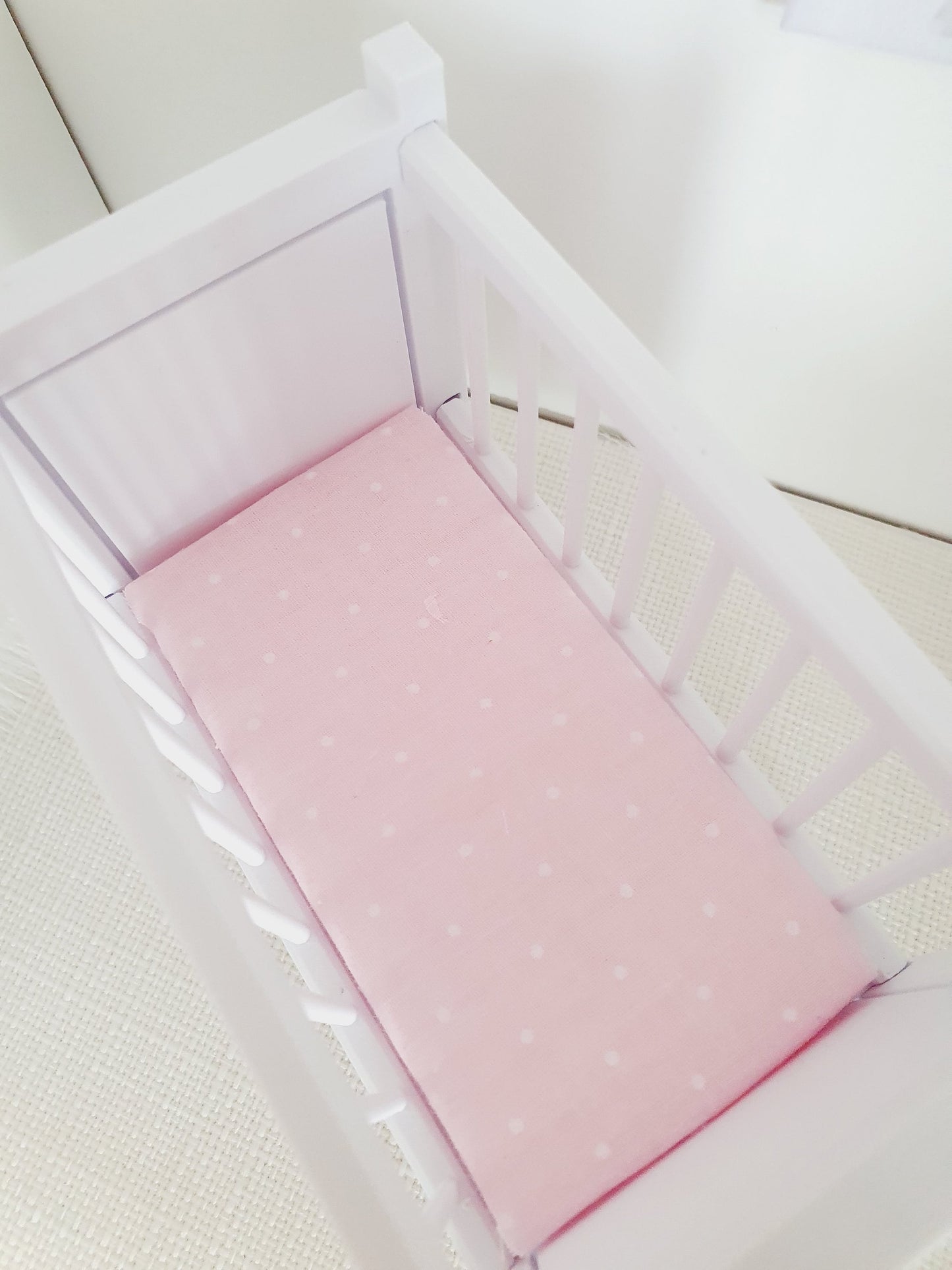 Modern Dolls House Cot with Polka Dot Mattress - Choice of Colours - 1:12 Scale