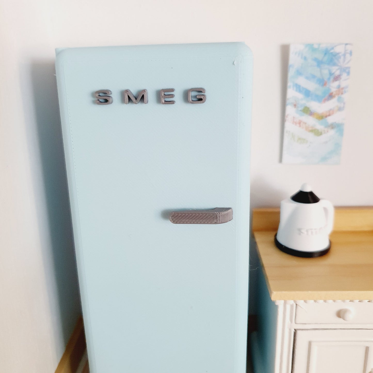 Dolls House Modern Kitchen Light Blue SMEG Fridge, 1:12th Scale, Miniature fridge (K-FR-8)