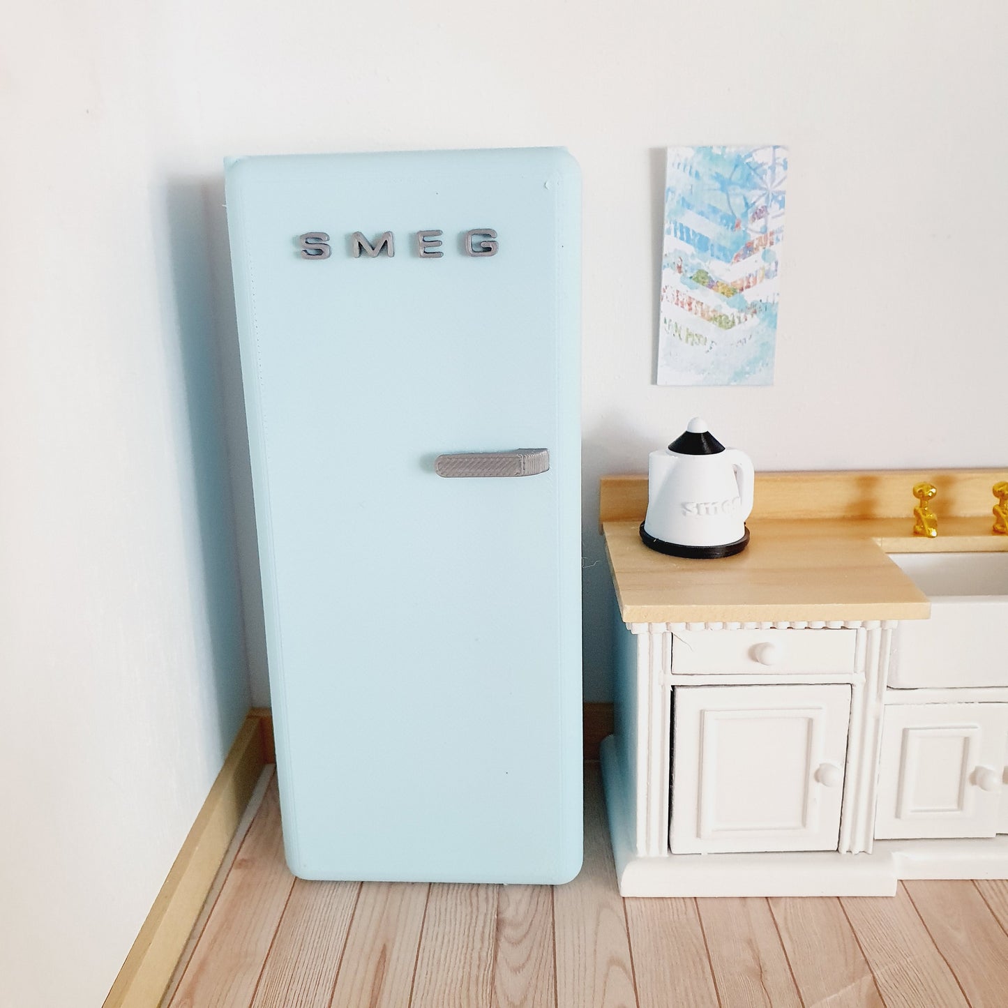 Dolls House Modern Kitchen Light Blue SMEG Fridge, 1:12th Scale, Miniature fridge (K-FR-8)