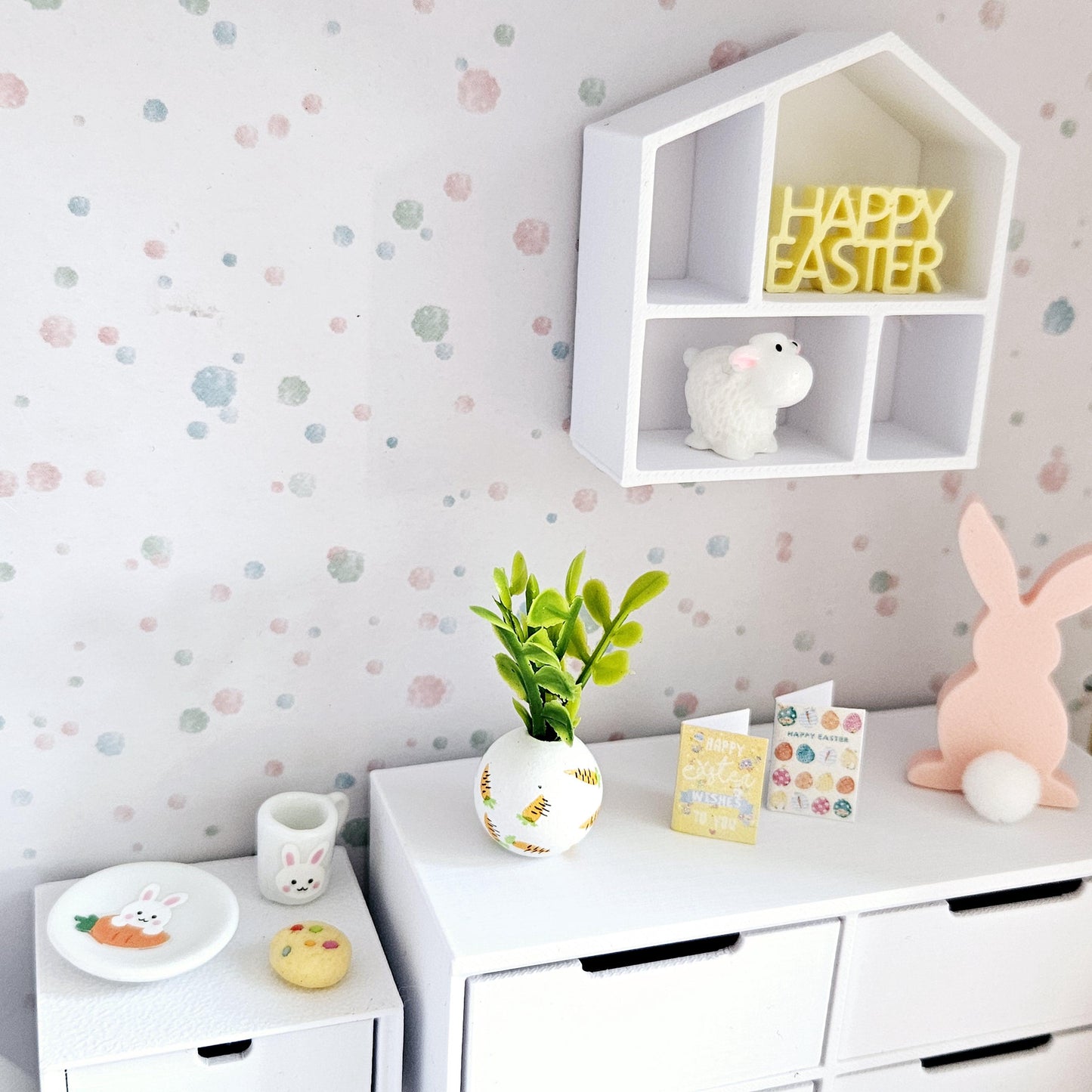 Dolls House Easter Bunny Travel Suitcase, Pretty Rabbit Bedroom Design, 12th Scale, Miniature case