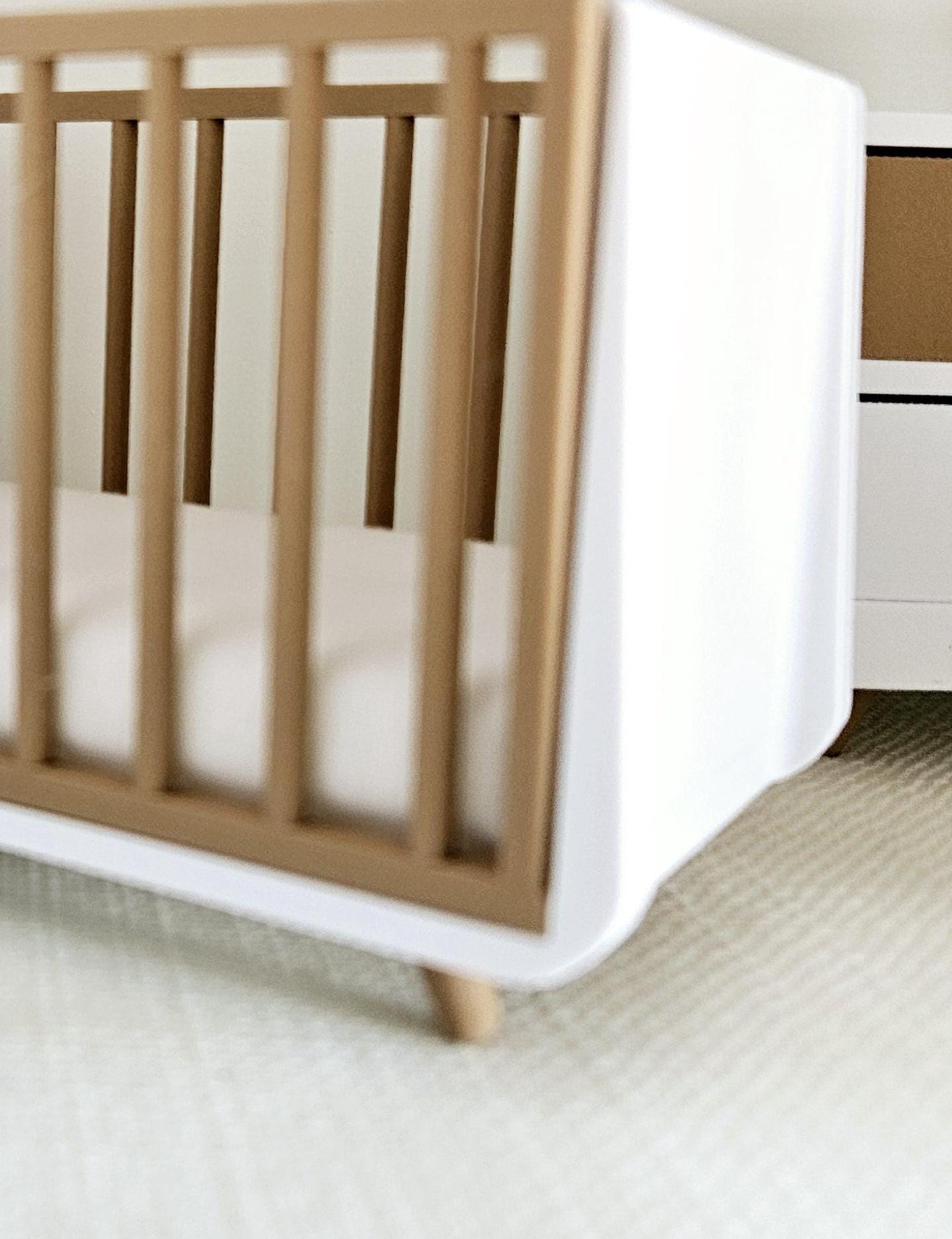 Dolls House Modern Coloured Cot with wooden effect sides, includes mattress, 1:12th Scale, Miniature Crib/ Cot (COT2)