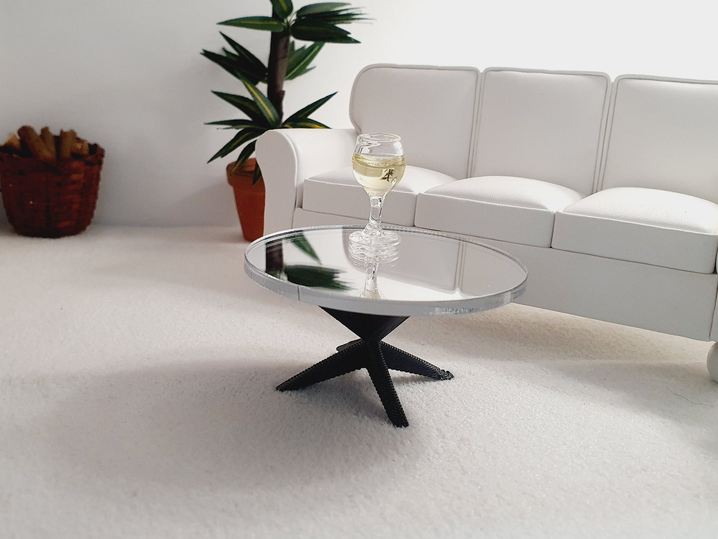 Dolls House Modern Mirrored Coffee Table, 1:12 Scale, Choice of Leg Colours, Miniature Coffee Table
