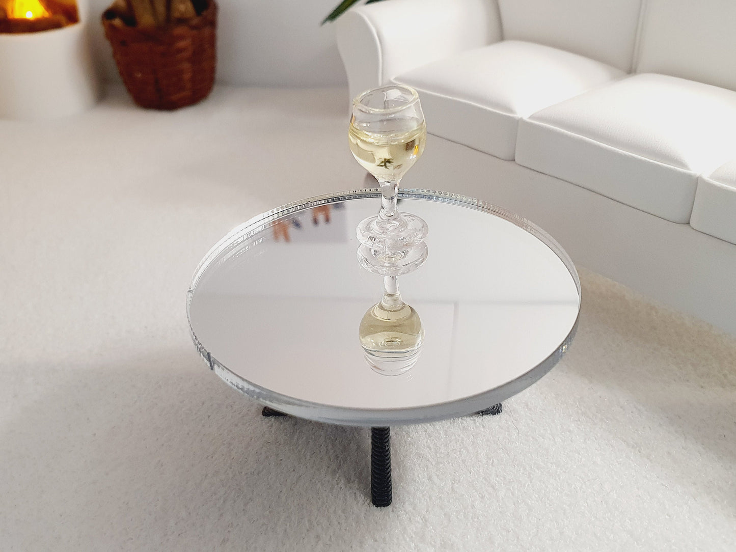 Dolls House Modern Mirrored Coffee Table, 1:12 Scale, Choice of Leg Colours, Miniature Coffee Table