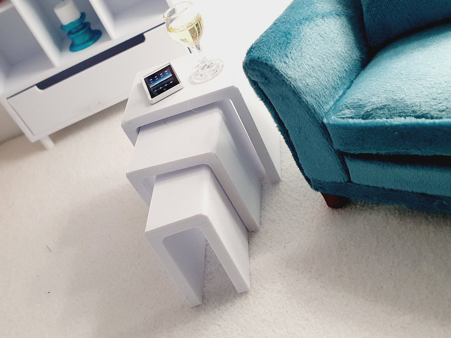 Dolls House Modern Nest of Tables 1:12th Scale, Miniature Coffee Table, Choice of Colours (NEST1)