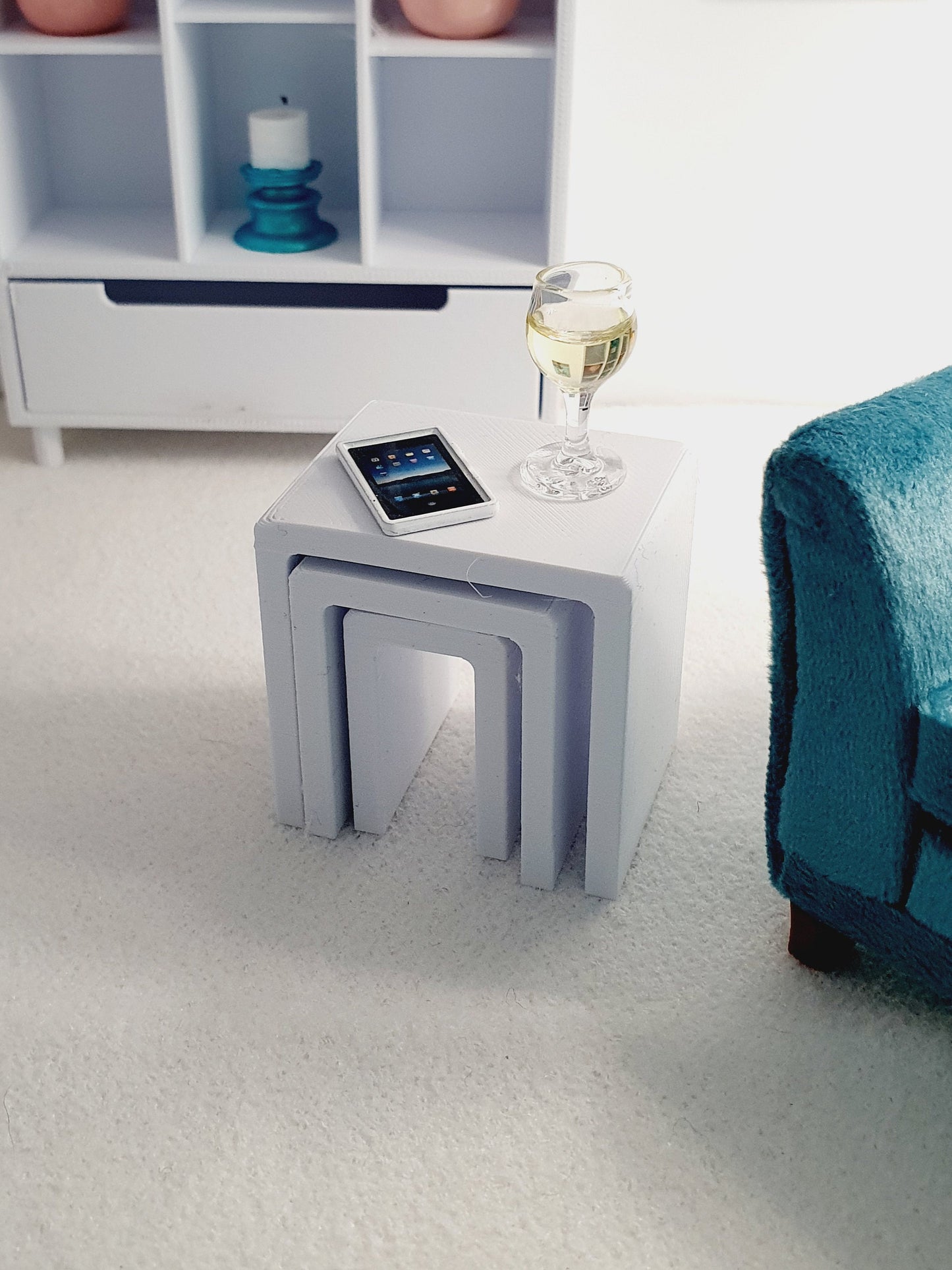 Dolls House Modern Nest of Tables 1:12th Scale, Miniature Coffee Table, Choice of Colours (NEST1)