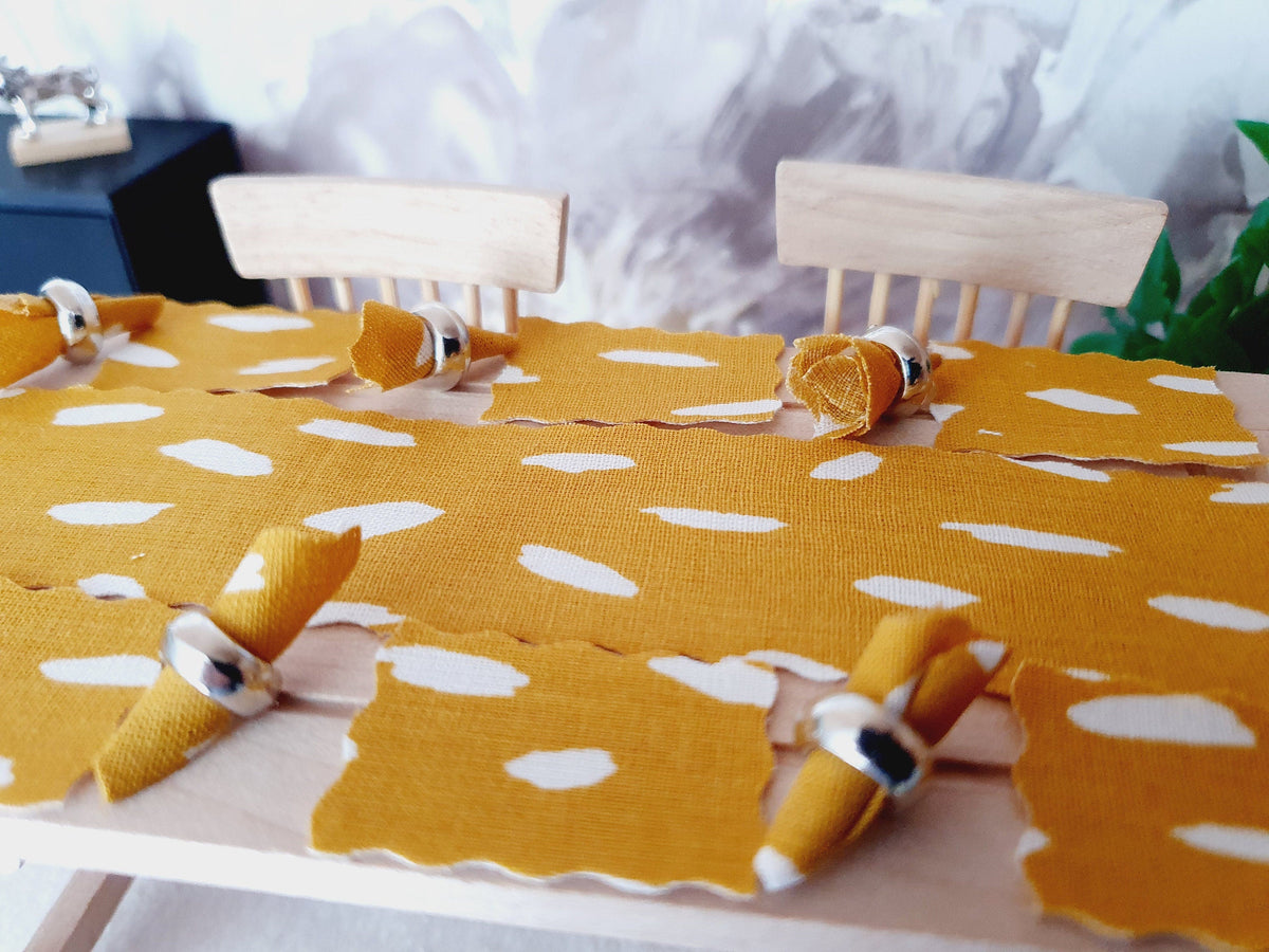 Dolls House Mustard Table Place Setting Set, Table Runner, Place Mats & Napkins, Set of 6, Miniature Table Place, 1:12