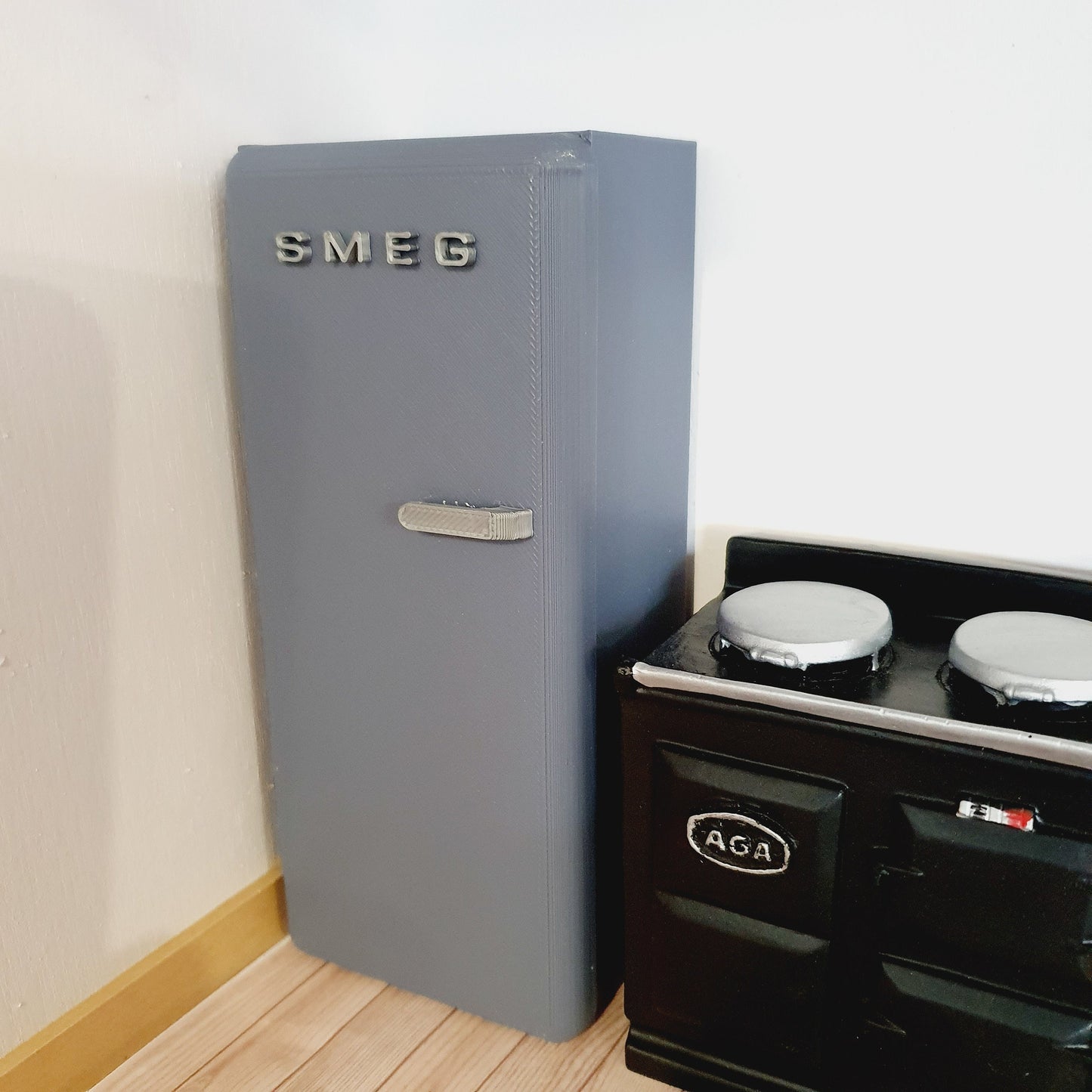 Dolls House Modern Kitchen Grey SMEG Fridge, 1:12th Scale, Miniature fridge