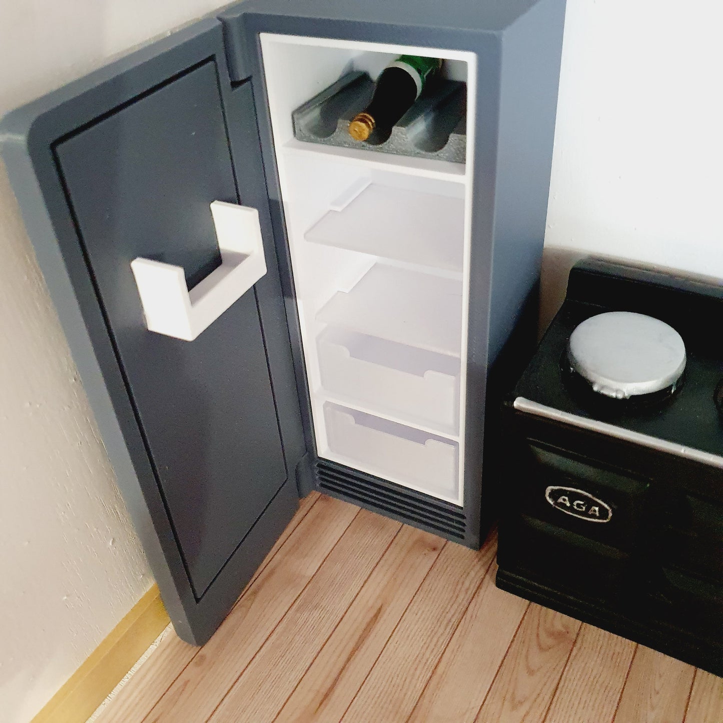 Dolls House Modern Kitchen Grey SMEG Fridge, 1:12th Scale, Miniature fridge