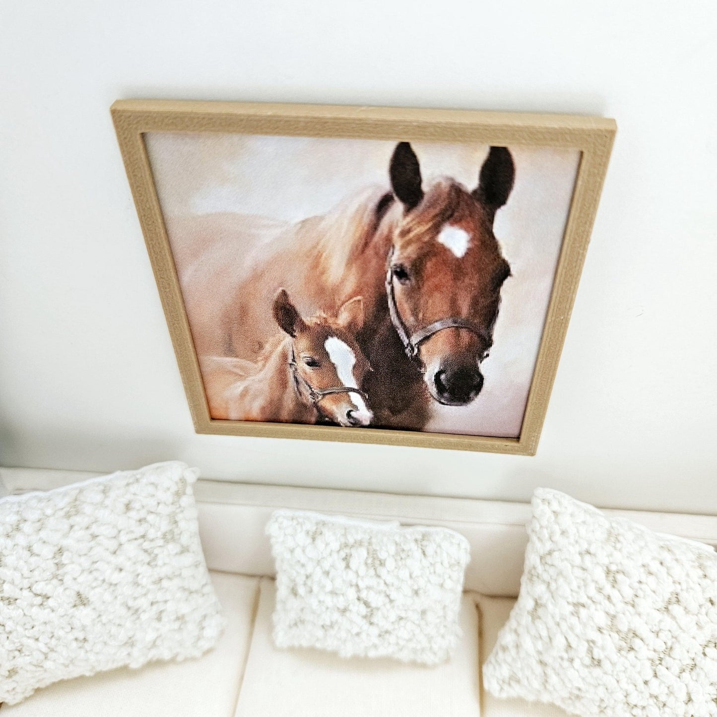 Dolls House Modern Framed Wall Art, 2x Horses picture, 12th scale, miniature