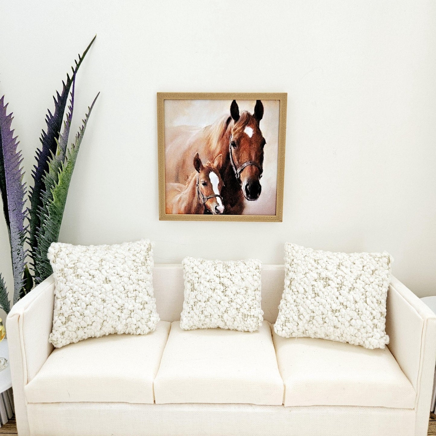 Dolls House Modern Framed Wall Art, 2x Horses picture, 12th scale, miniature