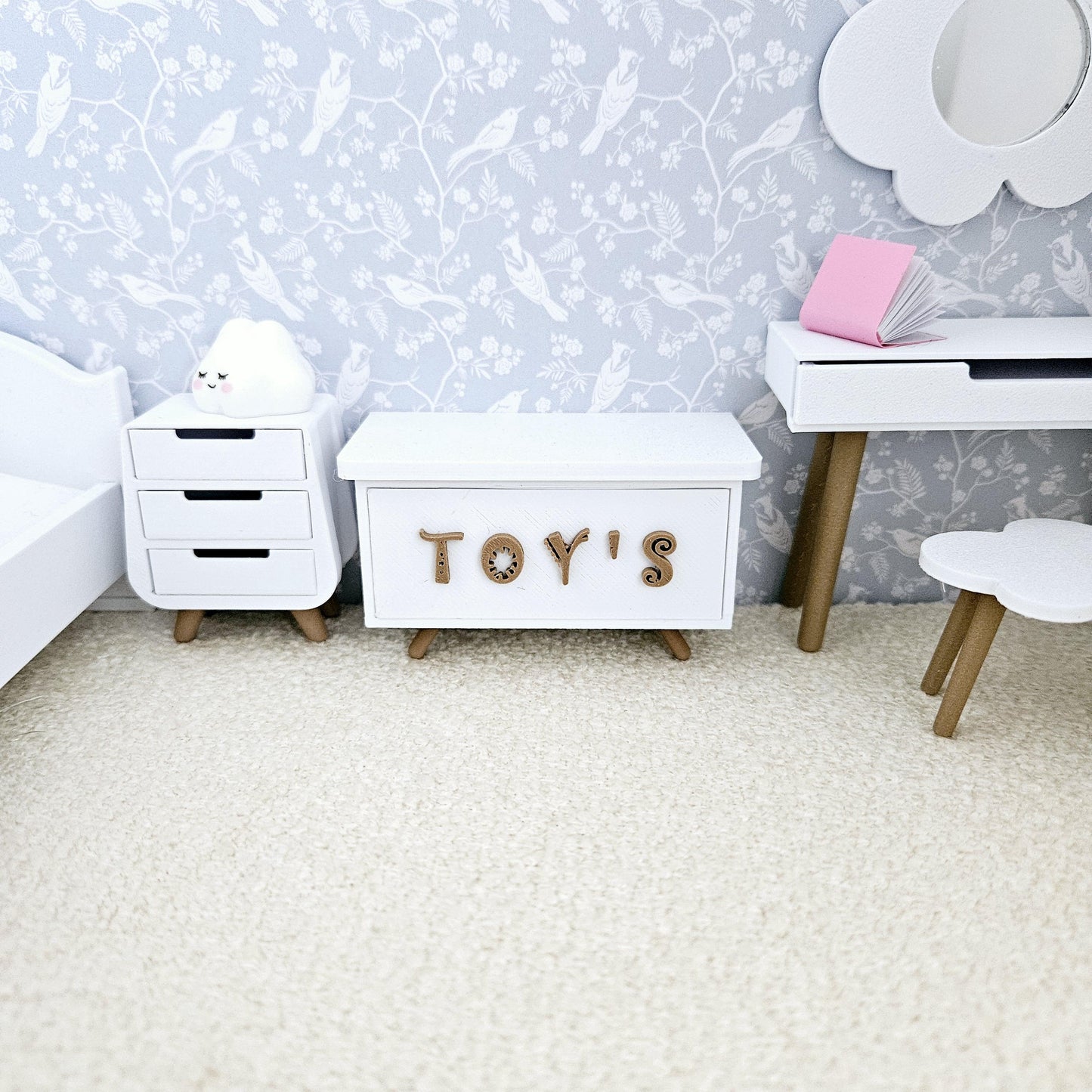 Dolls House Cute Toy Box, 12th scale storage box, miniature toys, choice of colours
