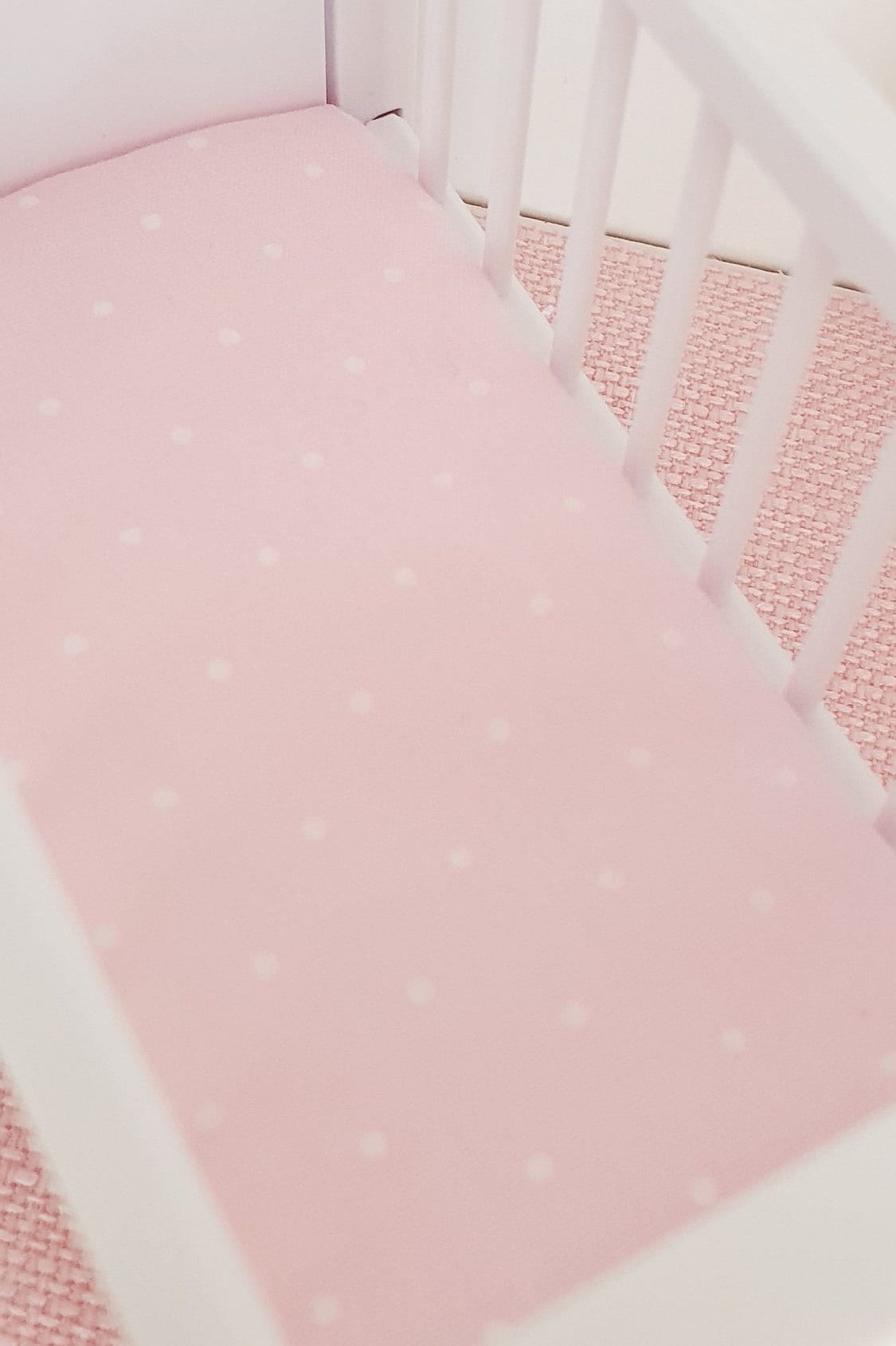 Dolls House Modern Coloured Cot with polka dot mattress, 1:12th Scale, Miniature Crib/ Cot