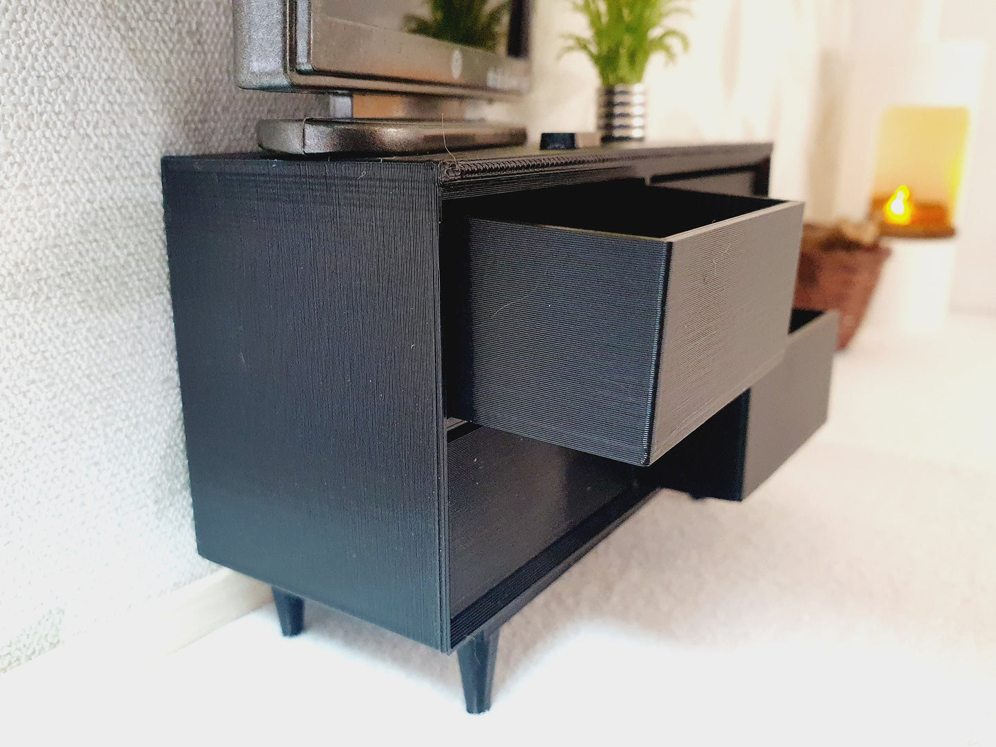 Dolls House Modern Sideboard with 4 opening drawers, Choice of Colours 1:12th Scale, Miniature chest of drawers (UN-5-D3-L1)