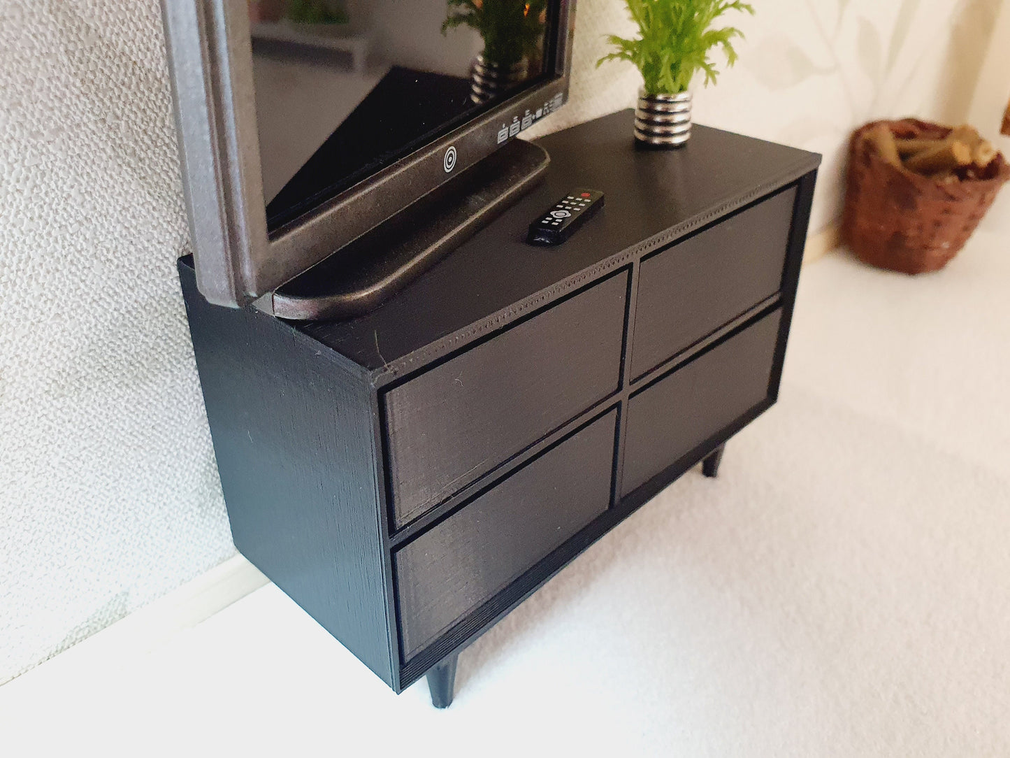 Dolls House Modern Sideboard with 4 opening drawers, Choice of Colours 1:12th Scale, Miniature chest of drawers (UN-5-D3-L1)