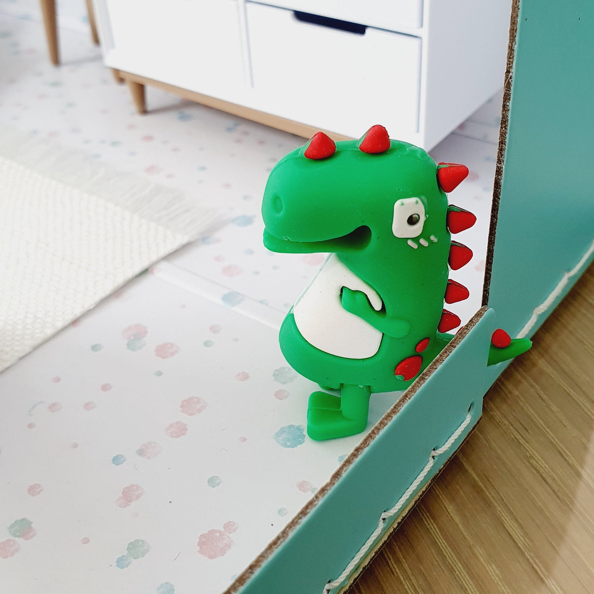 Dolls House in a Cute Little Dinosaur Travel Suitcase, 12th Scale, Miniature case, Dinosaurs, suitcase