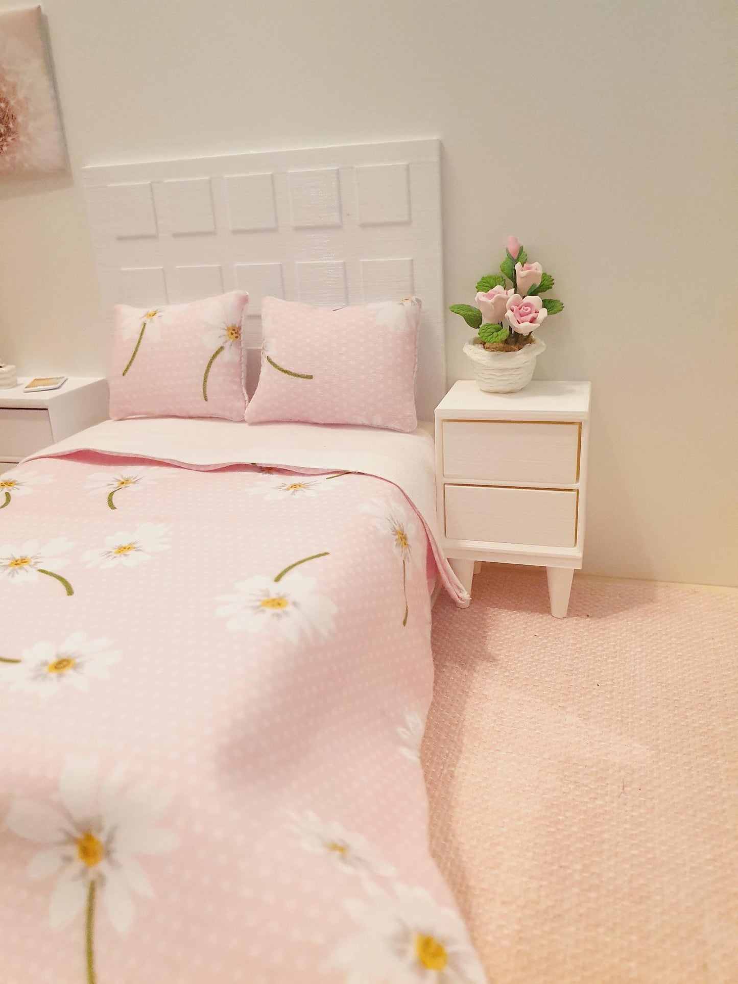SALE!! Dolls house 3 piece set, Double bedding, floral print, 12th scale bedding, miniature bed set