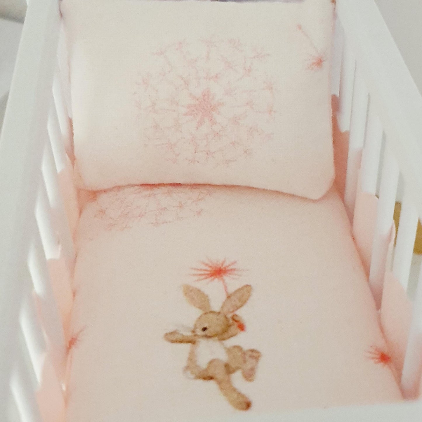 Dolls House Cute Rabbit Cot Bedding, 12th scale miniature bedding