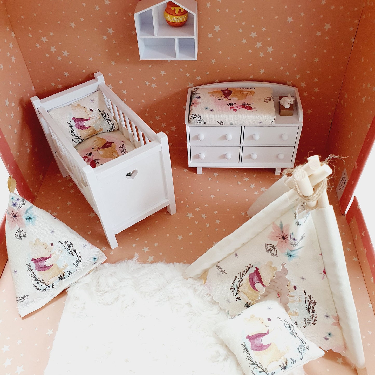 Dolls House Winnie the pooh Nursery Travel Suitcase, Cute Winnie the pooh Room Design, 12th Scale, Miniature case