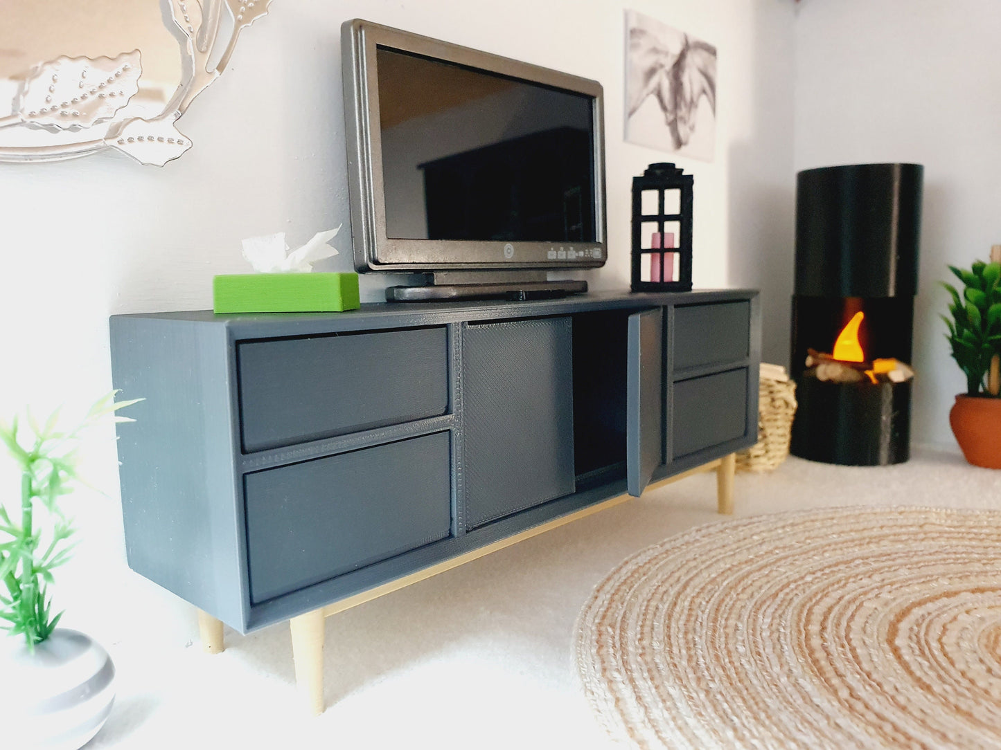 Dolls House Modern Sideboard, Choice Of Colours 1:12th Scale sideboard , Miniature Sideboard (SIDE1)