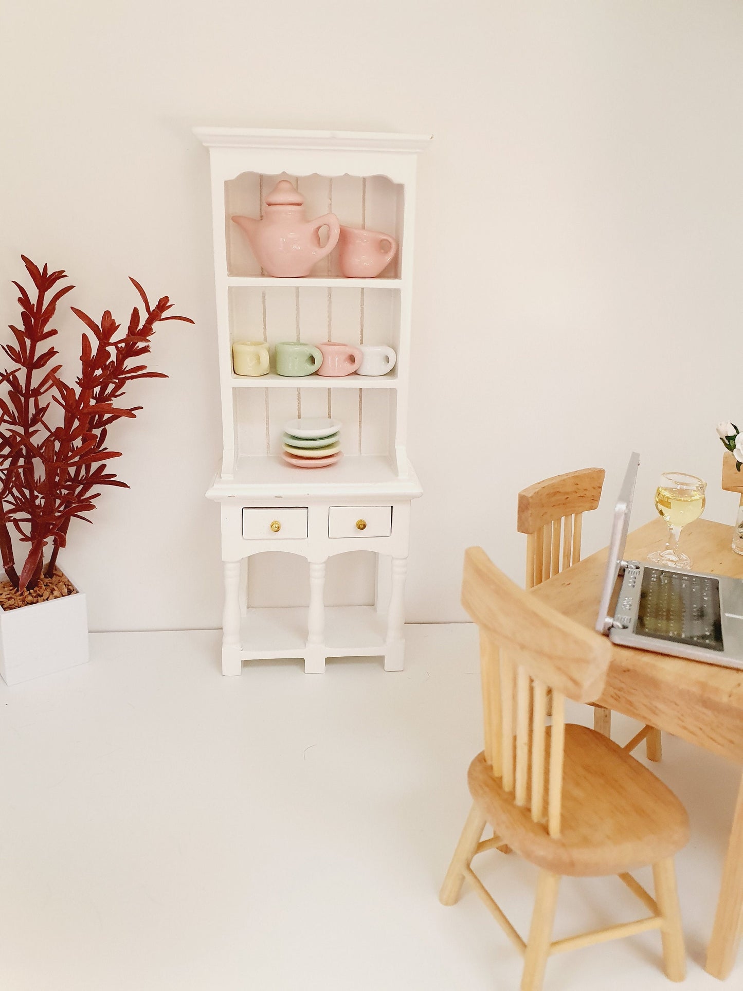 Dolls House White Wooden Dresser with 2 opening drawers 1:12th Scale, Miniature Dresser