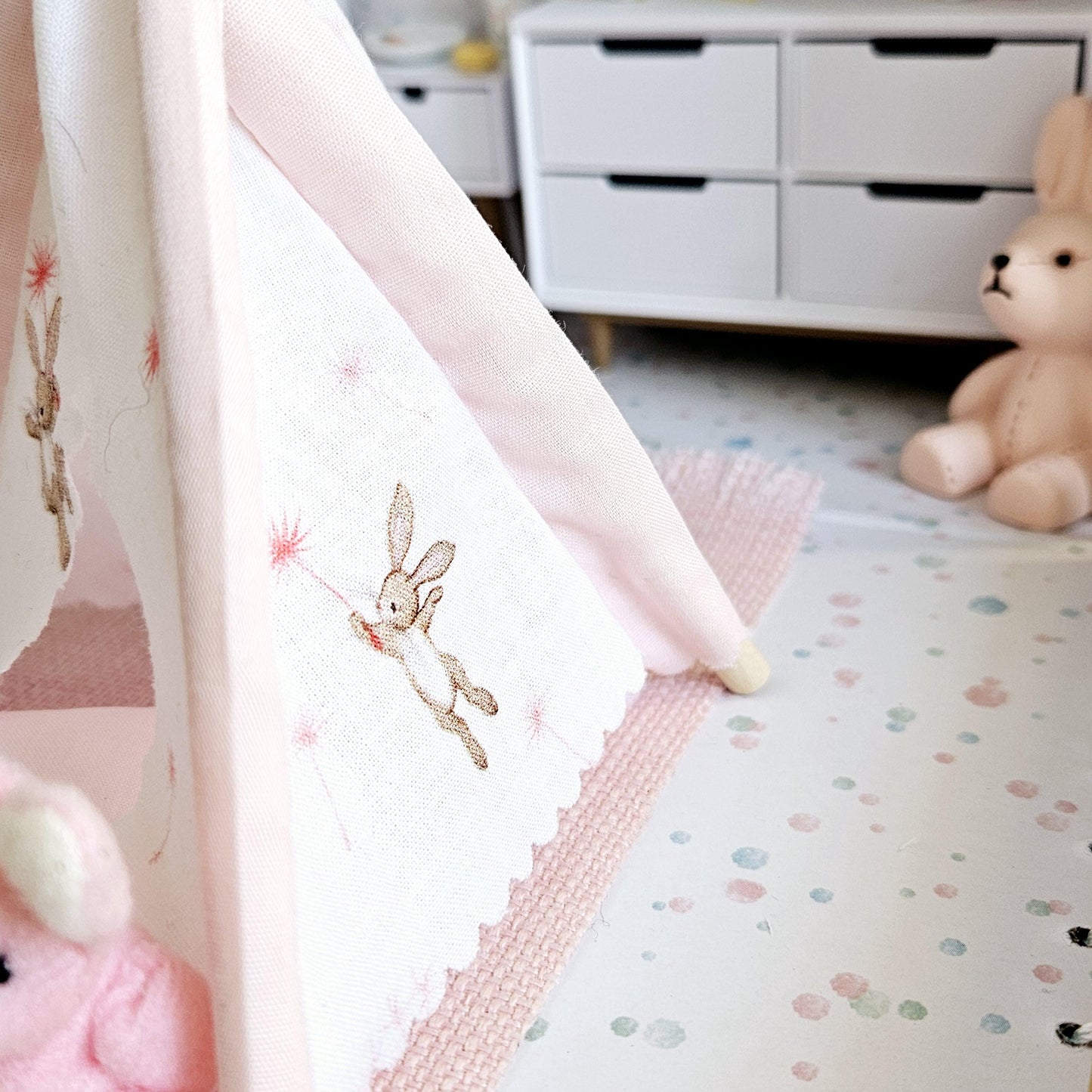 Dolls House Easter Bunny Travel Suitcase, Cute Rabbit & Dandelion Bedroom Design, 12th Scale, Miniature case