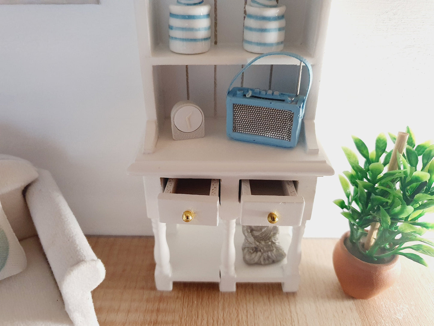 Dolls House White Wooden Dresser with 2 opening drawers 1:12th Scale, Miniature Dresser