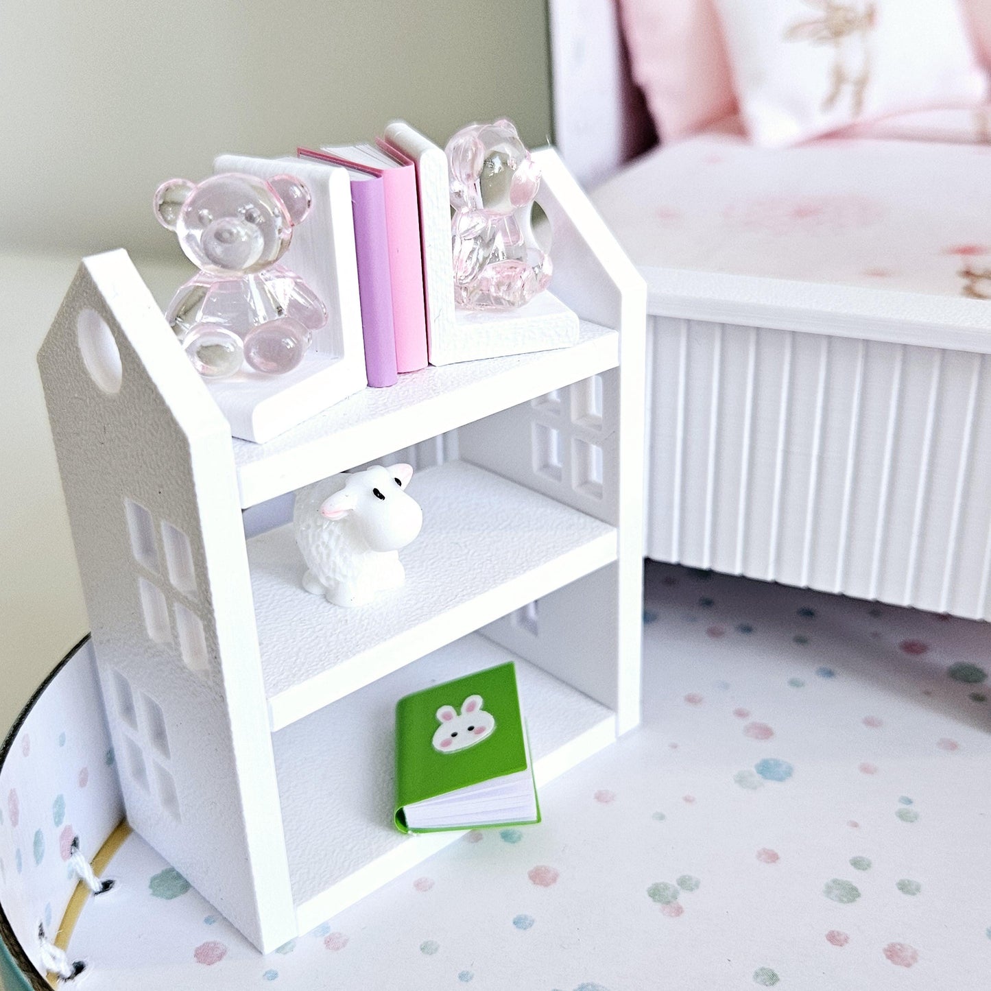 Dolls House Easter Bunny Travel Suitcase, Cute Rabbit & Dandelion Bedroom Design, 12th Scale, Miniature case